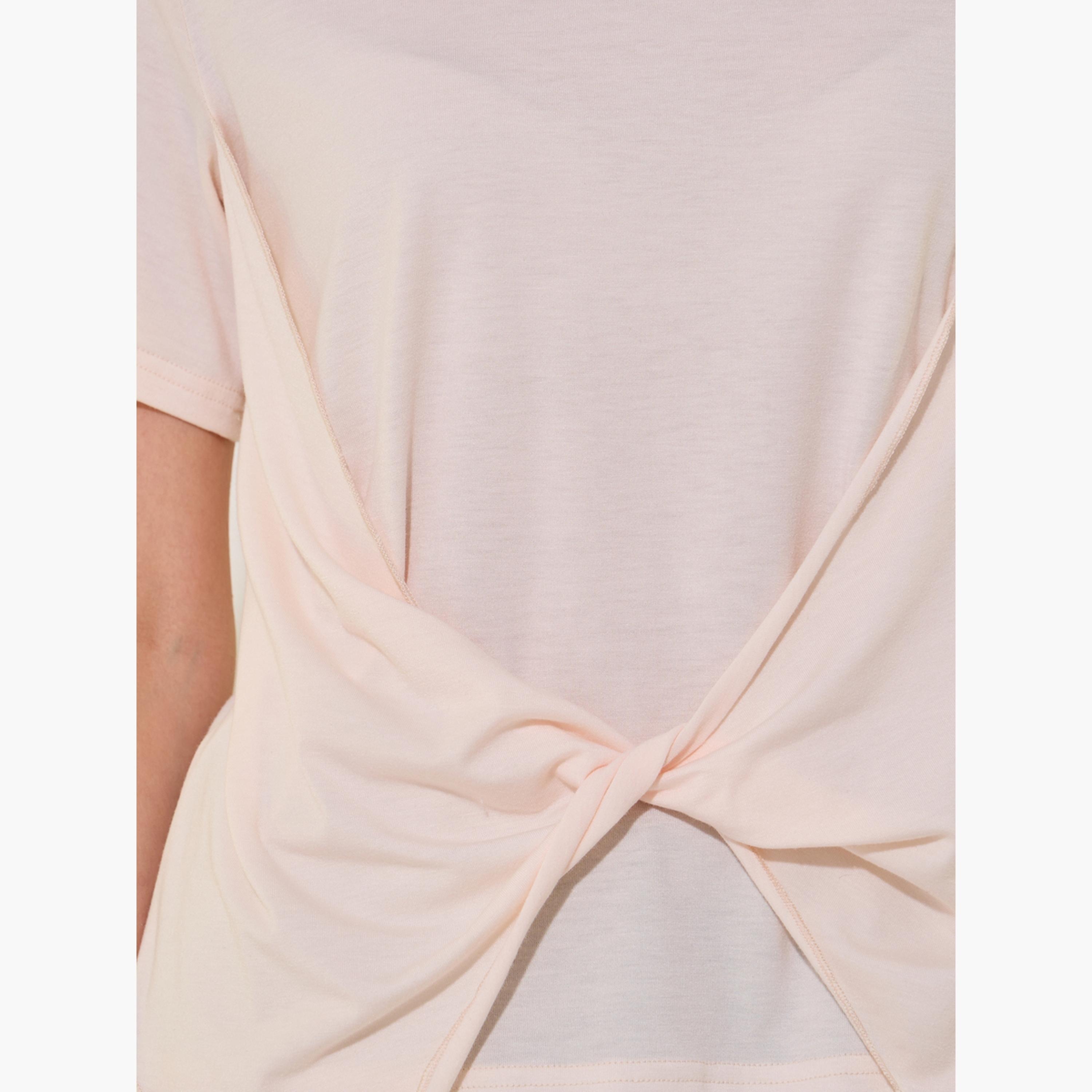 تيشيرت سادة بياقة دائرية وتفاصيل عقدة-women-clothing-tshirts-image-4