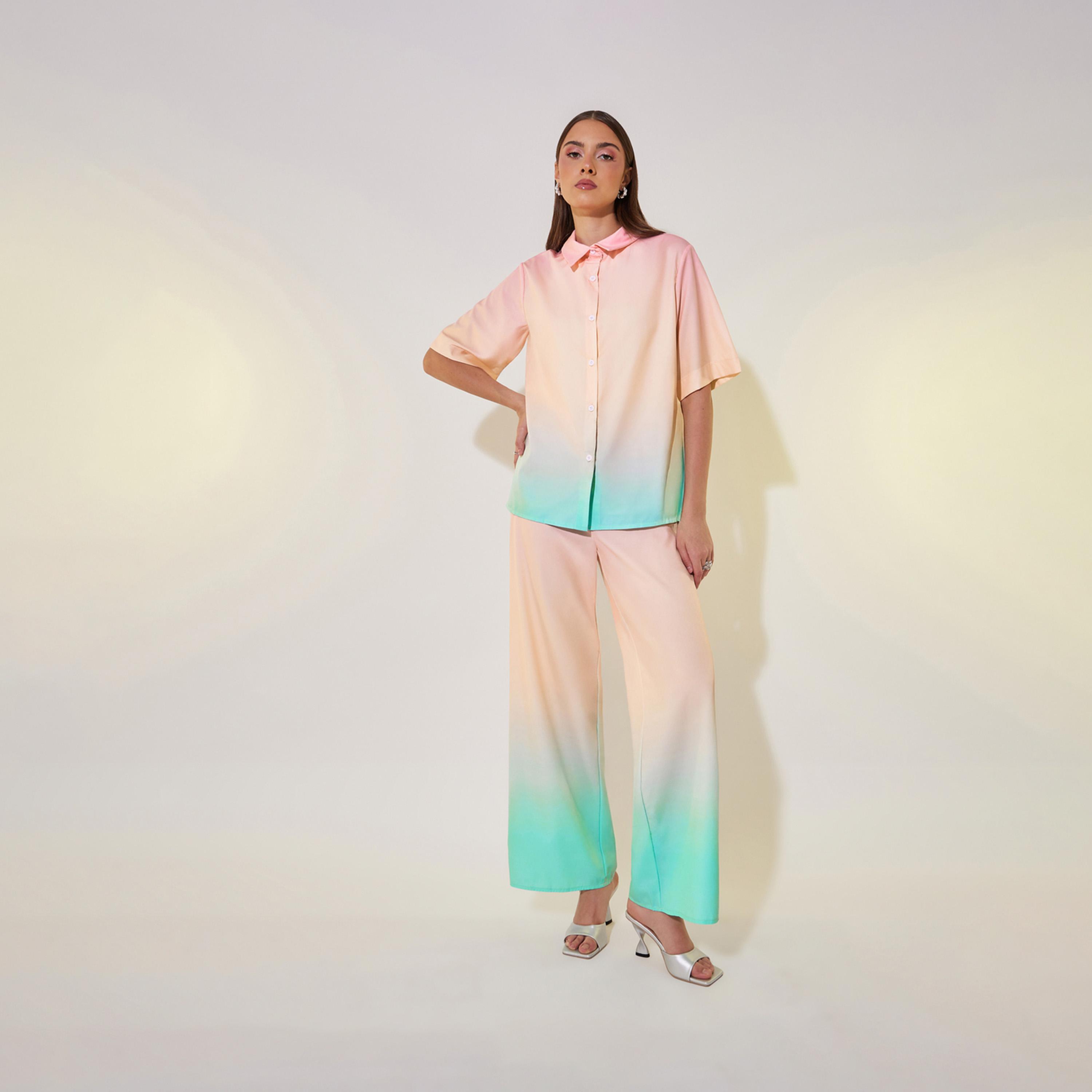 طقم منسق من بنطال بأرجل واسعة وبلوزة بطبعة اومبري-women-clothing-coordsets-image-2
