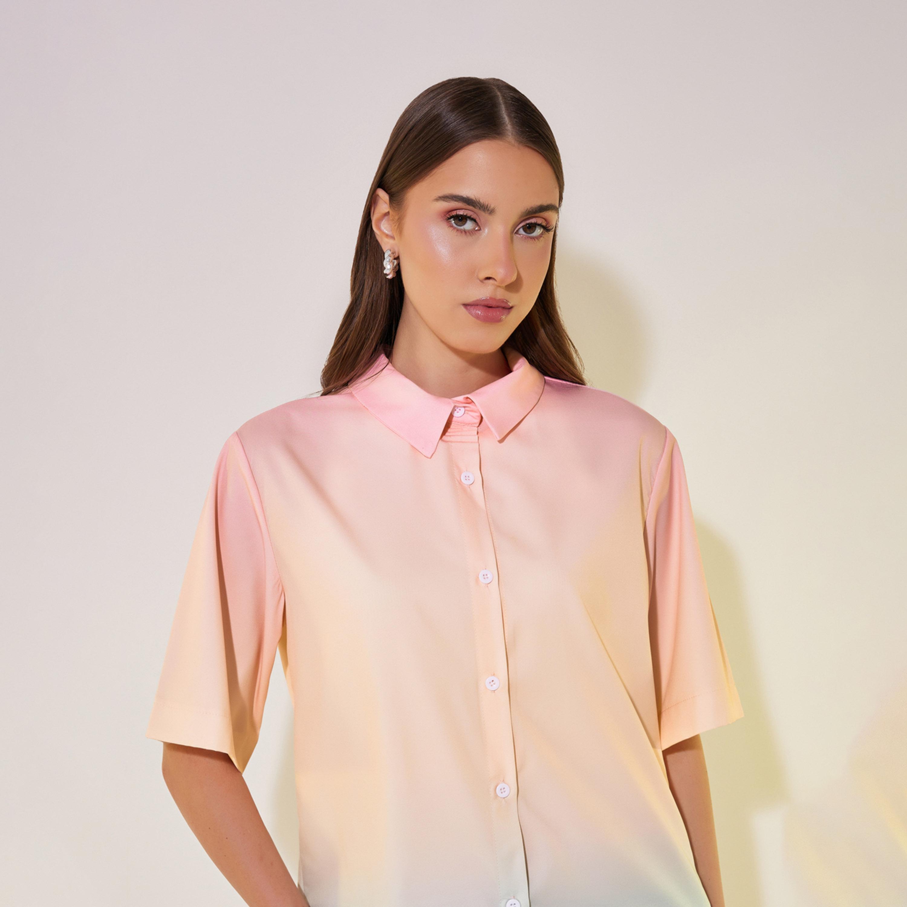Take Two Ombre Print Short Sleeve Shirt and Wide Leg Pants Co-Ords-women-clothing-coordsets-image-4