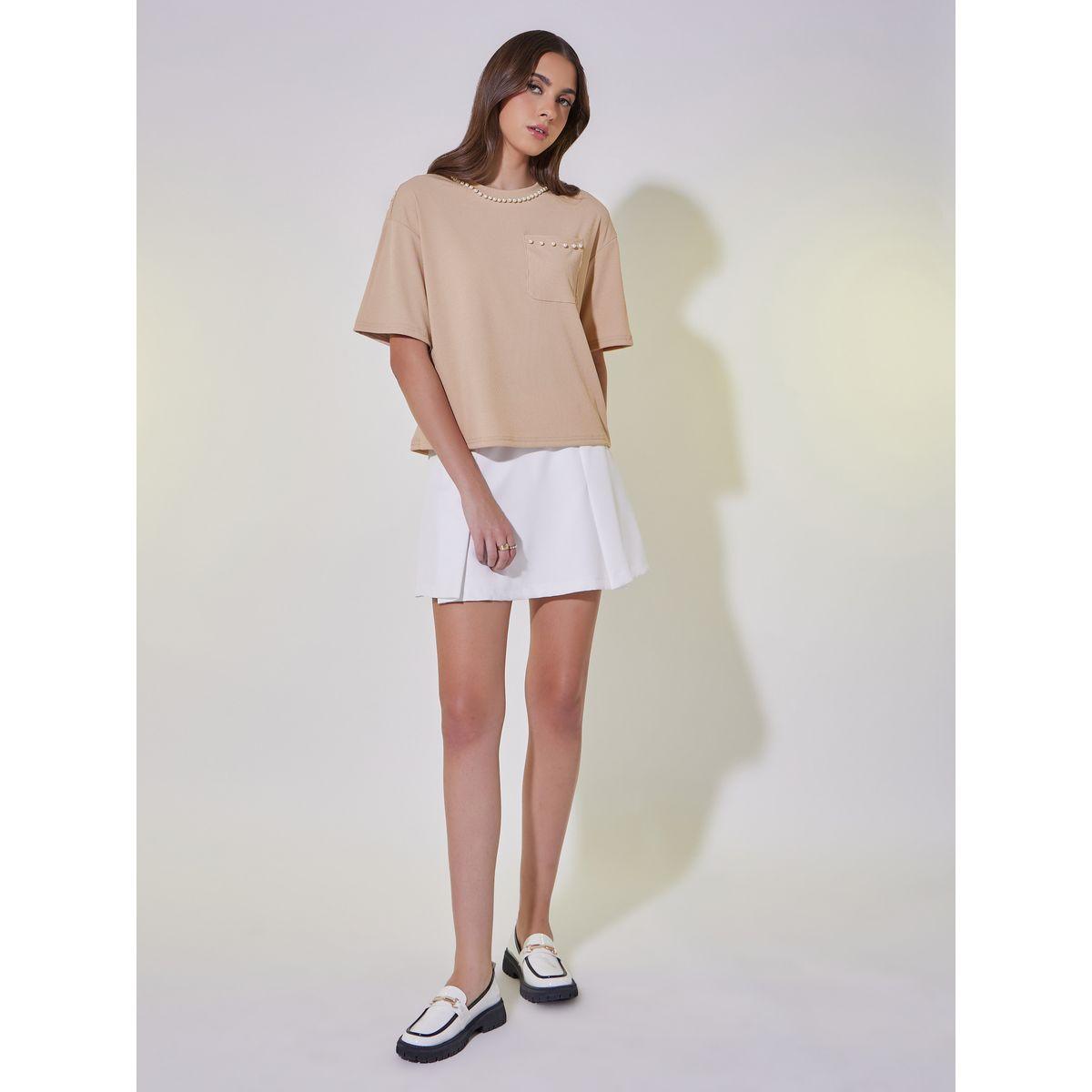 تيشيرت مضلع بقصة بوكسي ومنمق بلؤلؤ صناعي-women-clothing-tshirts-image-2