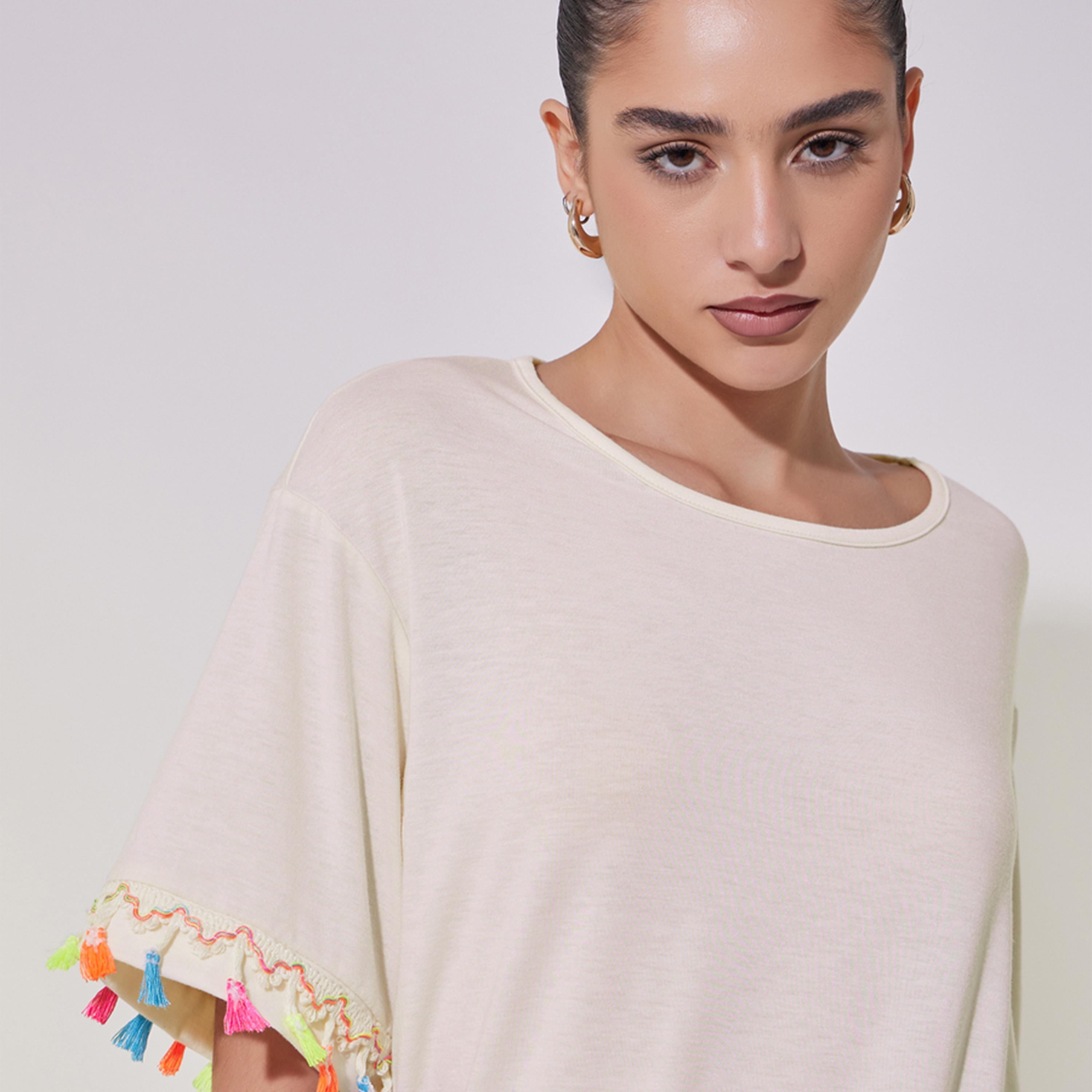 Take Two Tasselled Lace Detail Relaxed Fit T-Shirt-women-clothing-tshirts-image-1