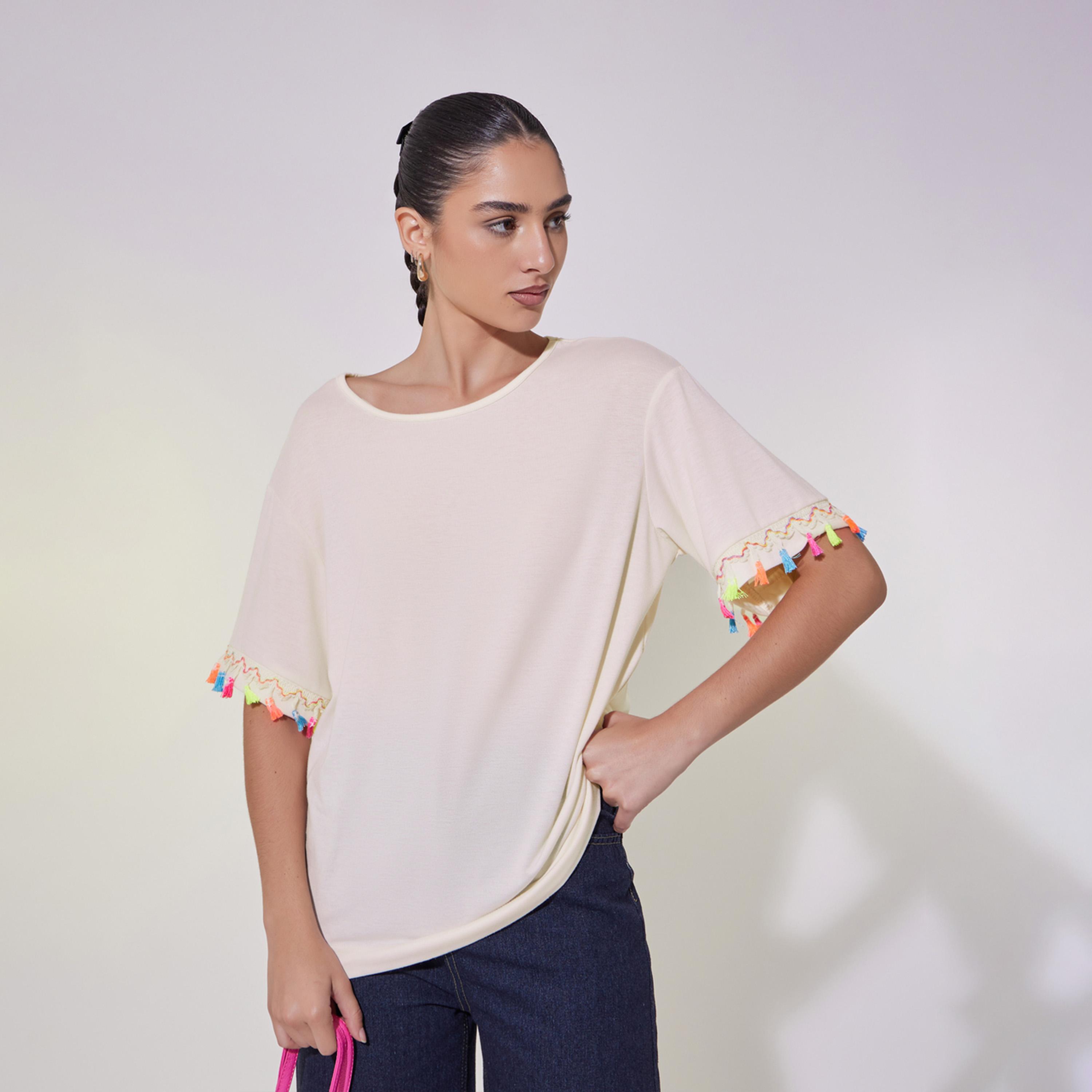 Take Two Tasselled Lace Detail Relaxed Fit T-Shirt-women-clothing-tshirts-image-2