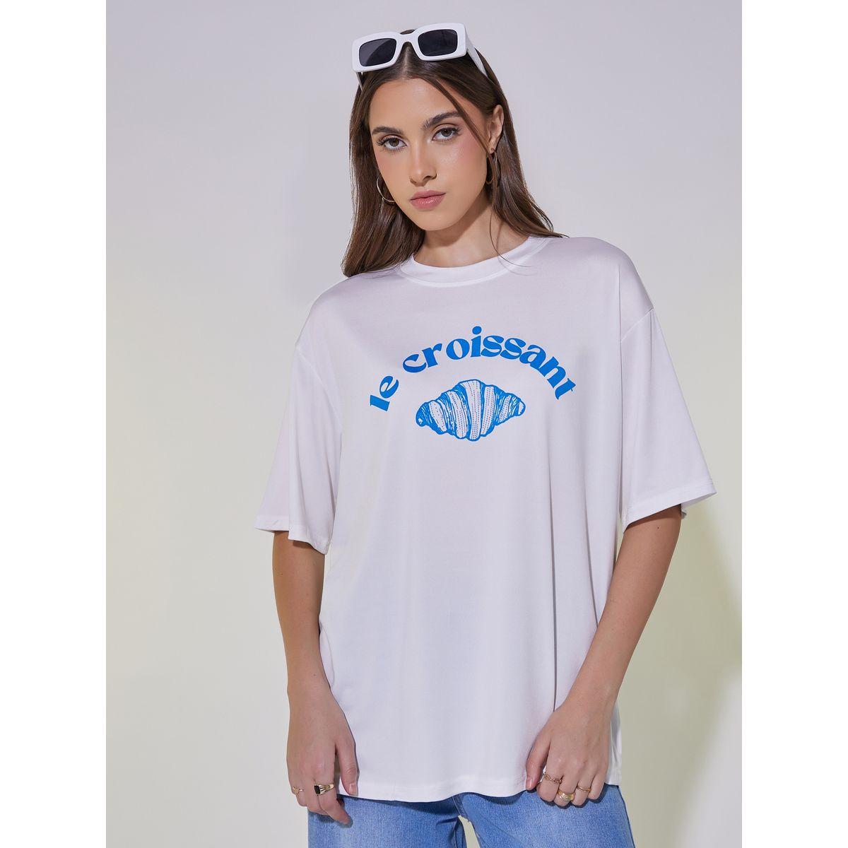 تيشيرت فضفاض بطبعة كتابة وياقة دائرية-women-clothing-tshirts-image-1