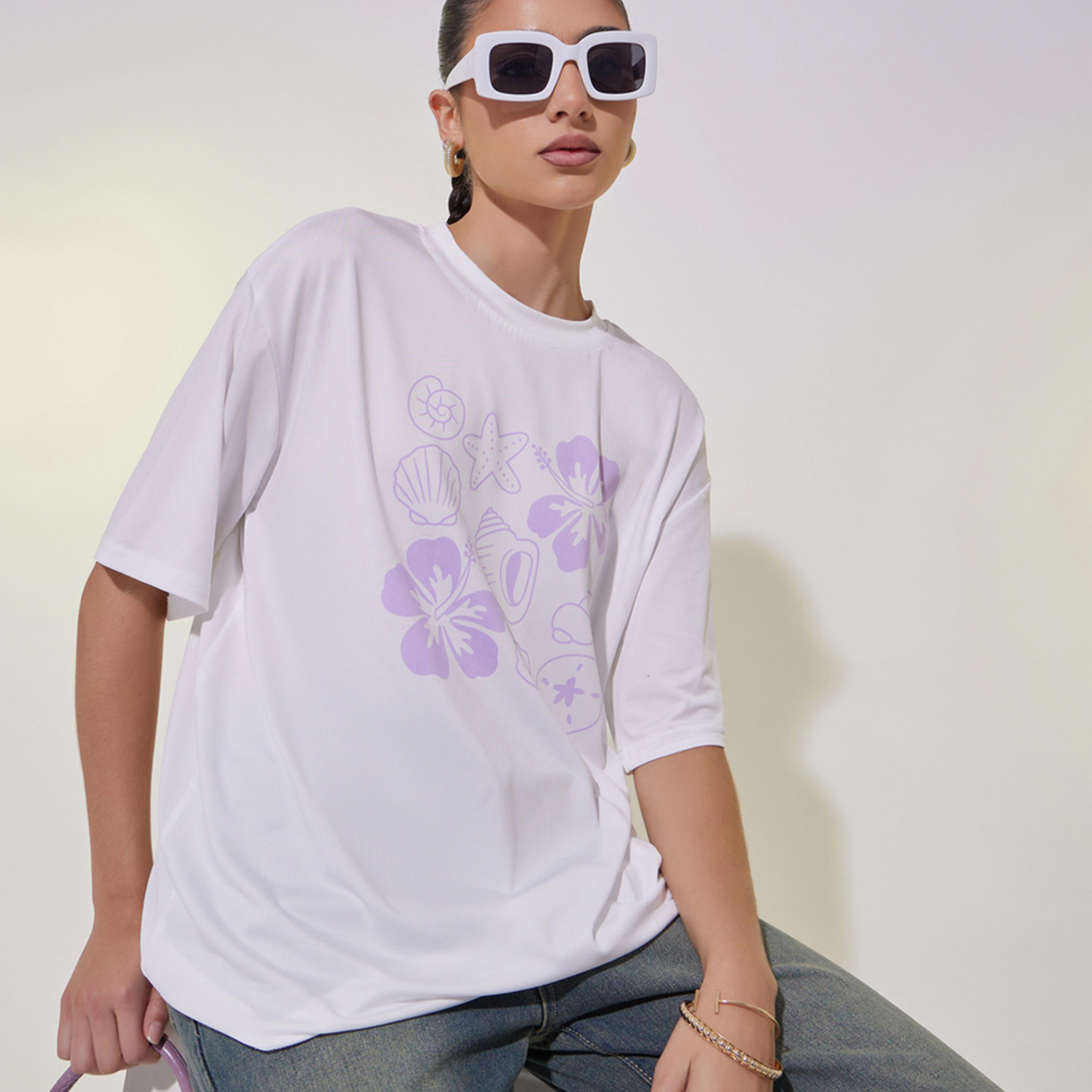 تيشيرت فضفاض بطبعة جرافيك واكتاف منخفضة-women-clothing-tshirts-image-1