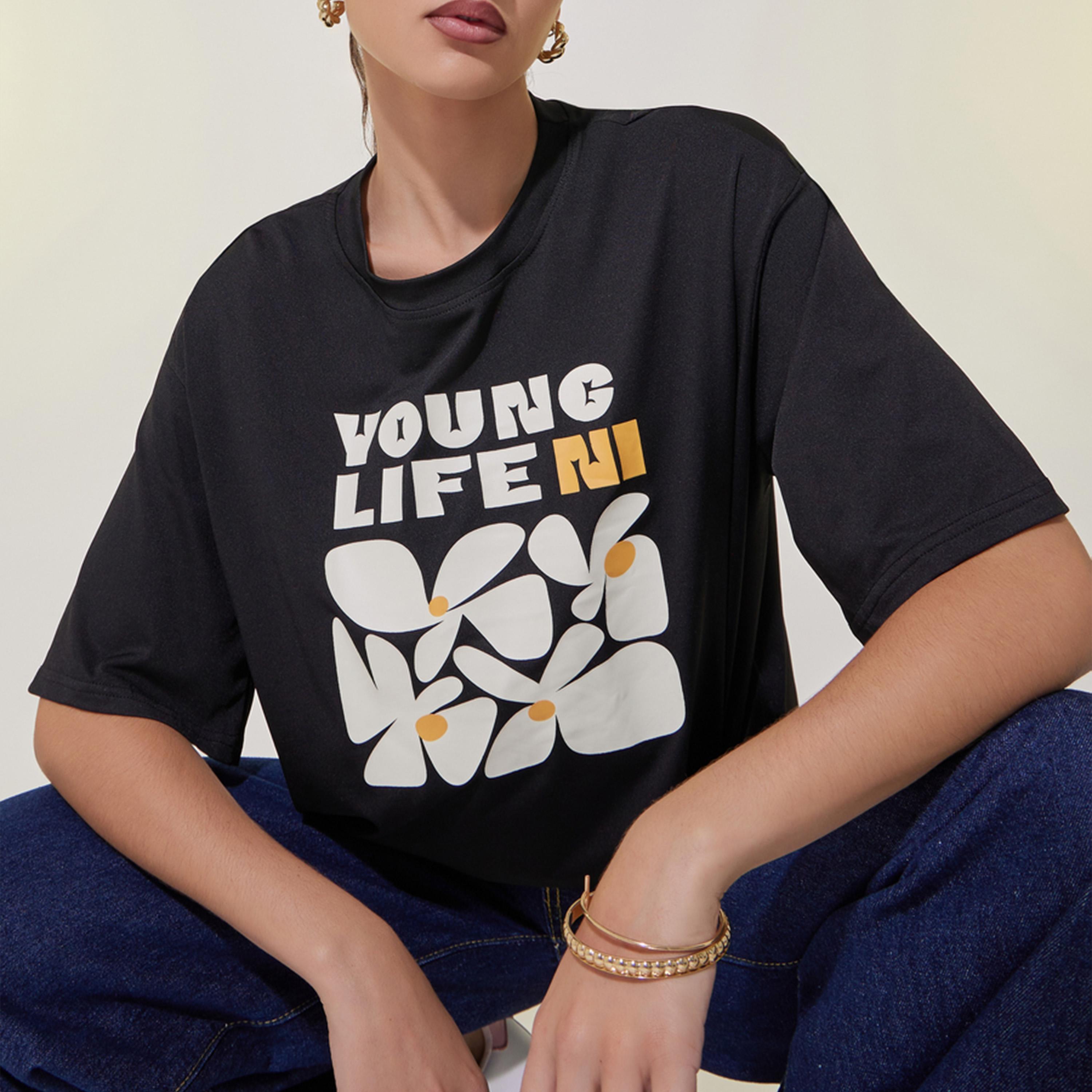 Take Two Graphic Print Oversized T-Shirt with Dropped Shoulder-women-clothing-tshirts-image-1