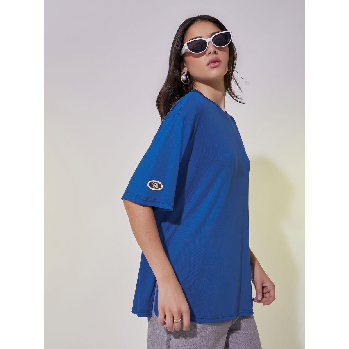 Oversized Round Neck T-Shirt with Patch Detail-women-clothing-tshirts-image-1