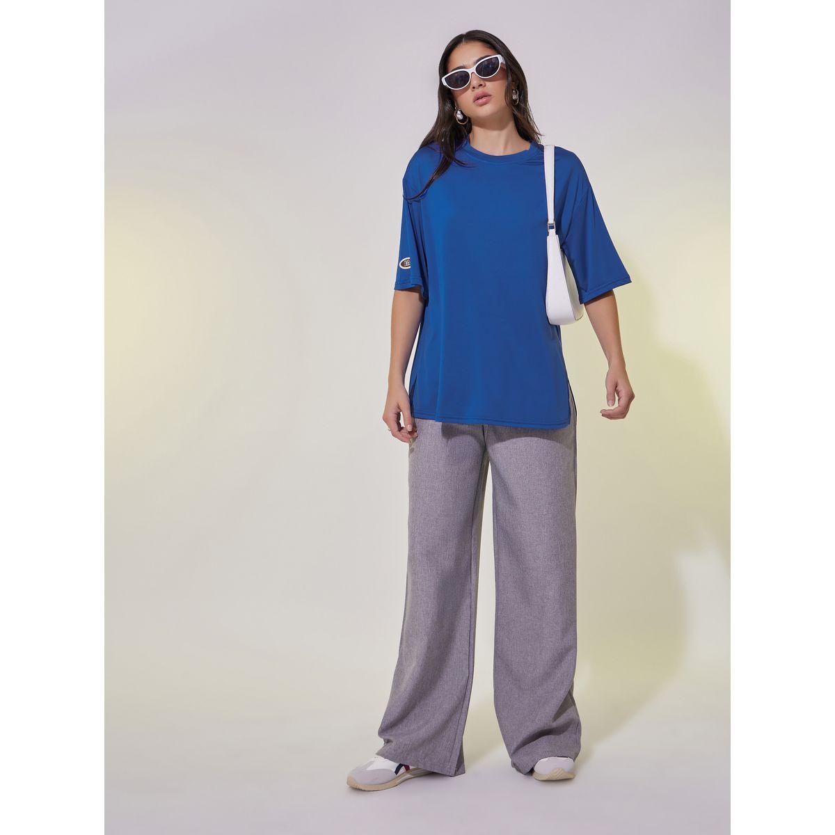Oversized Round Neck T-Shirt with Patch Detail-women-clothing-tshirts-image-2
