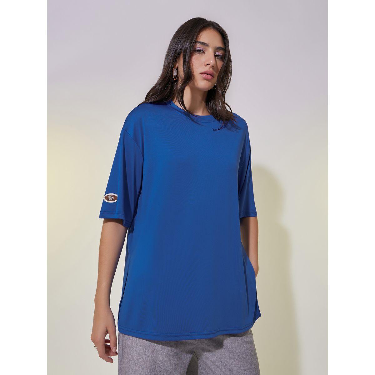 Oversized Round Neck T-Shirt with Patch Detail-women-clothing-tshirts-image-3