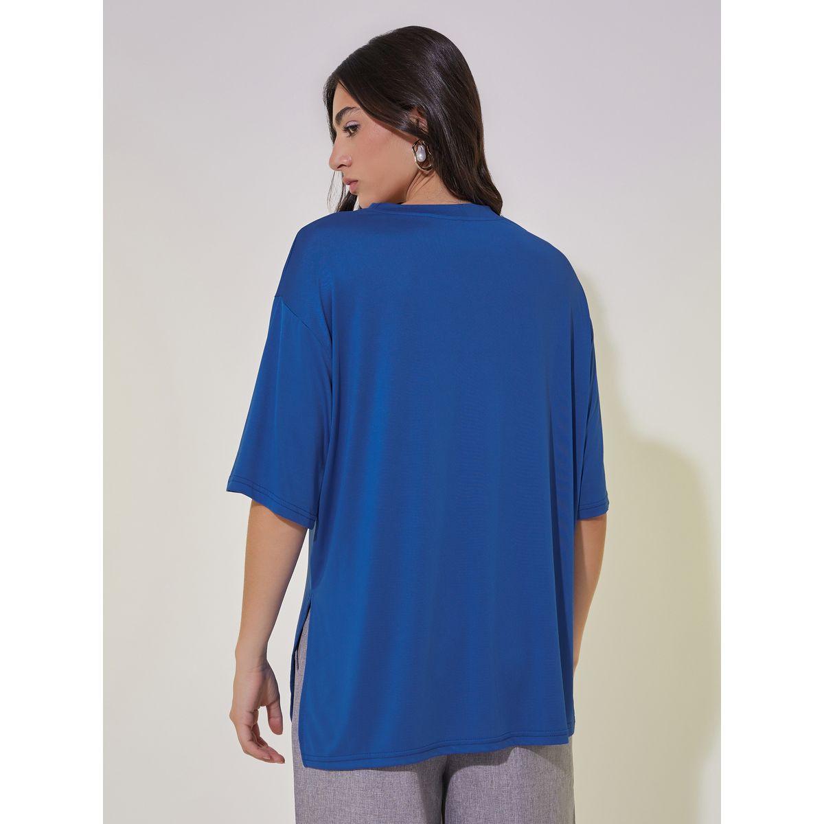 Oversized Round Neck T-Shirt with Patch Detail-women-clothing-tshirts-image-5