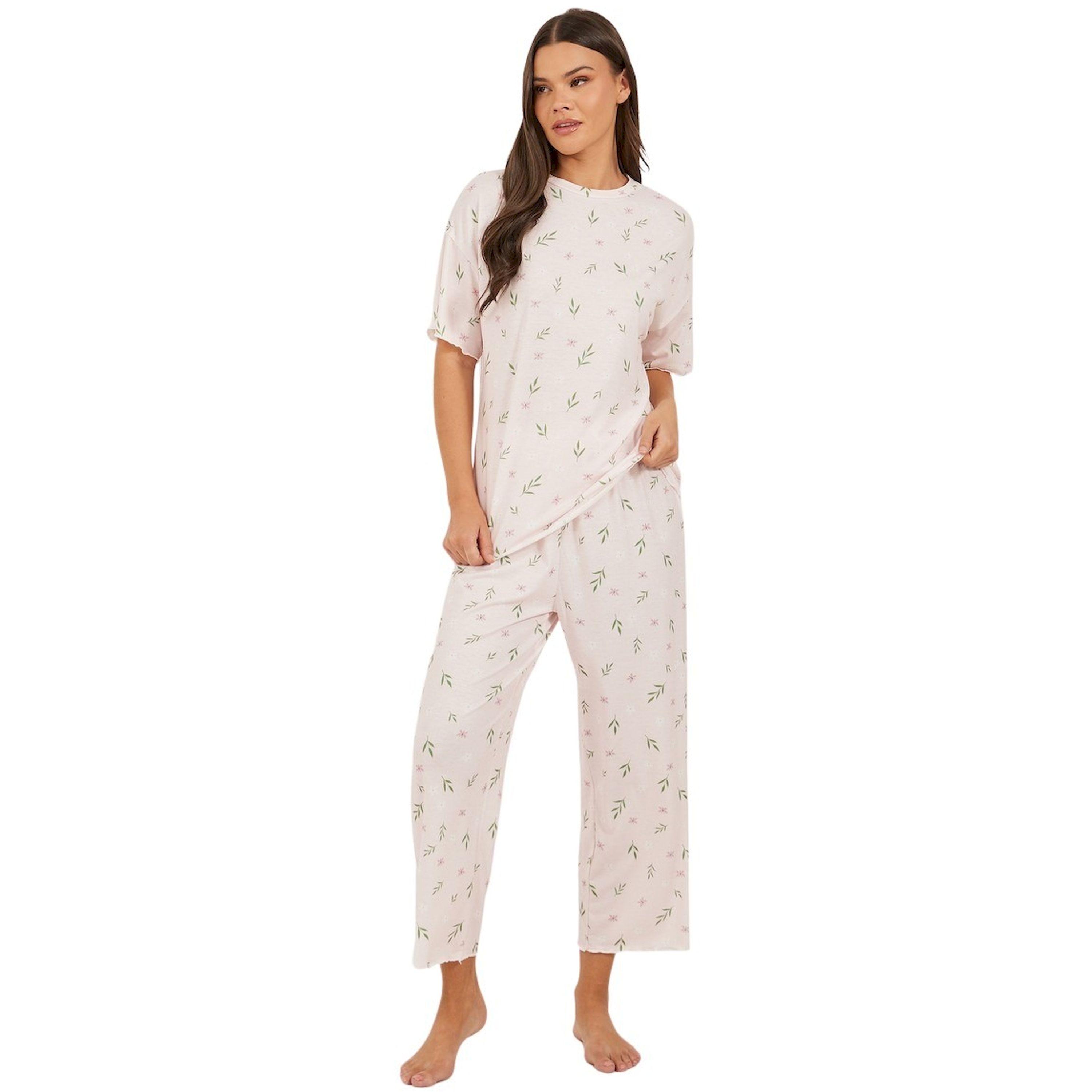 Styli Floral Print Lettuce Edge Hem T-Shirt and Capri Pyjama Set-women-clothing-nightwear-pyjamas-longsets-image-1