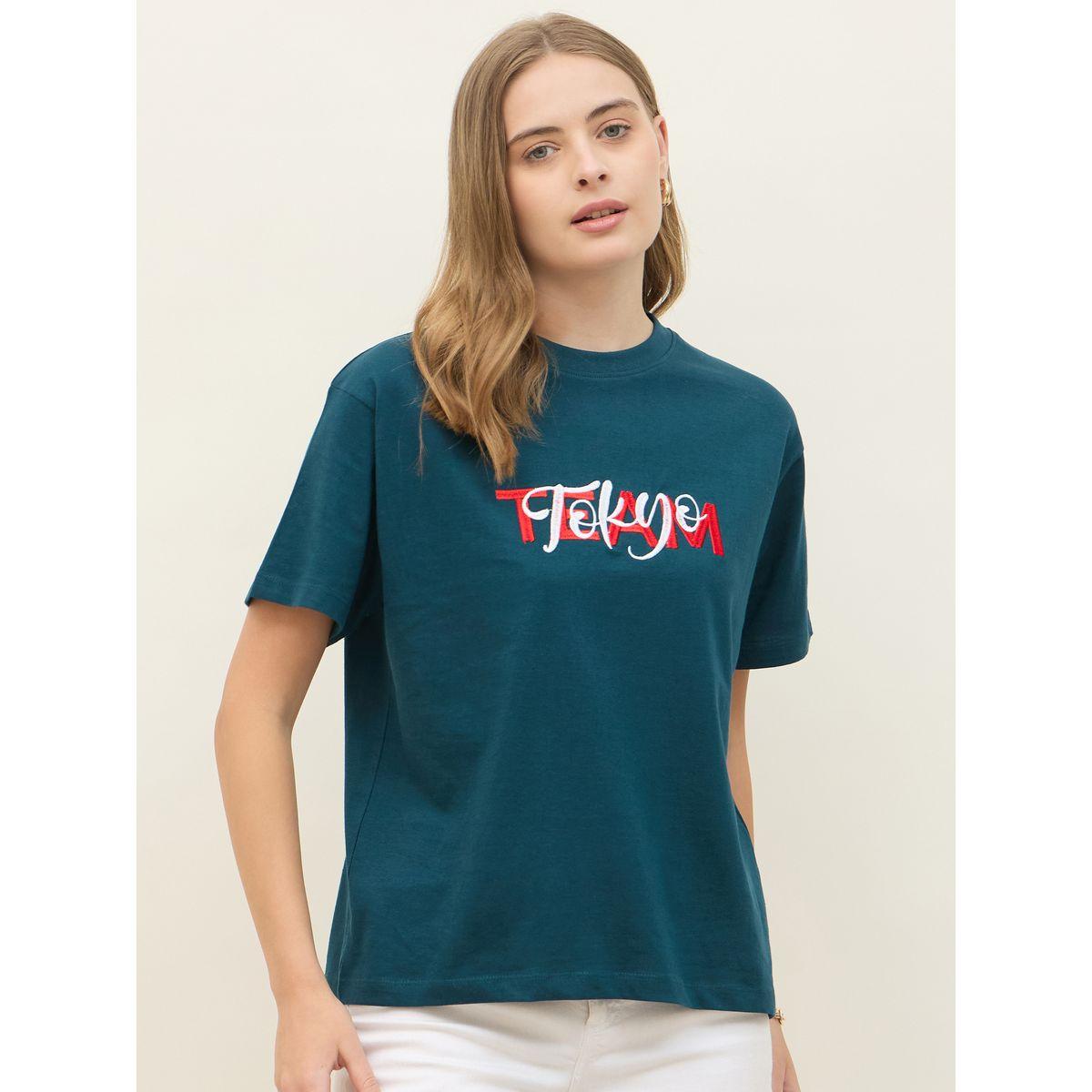 Styli Embroidered Slogan Boxy Fit Round Neck T-Shirt-women-clothing-tshirts-image-2