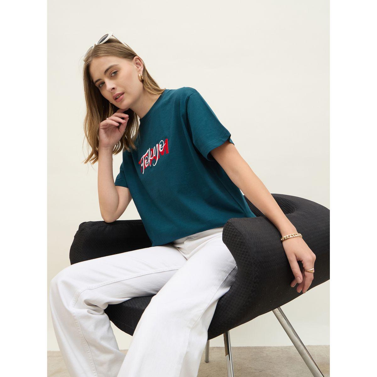Styli Embroidered Slogan Boxy Fit Round Neck T-Shirt-women-clothing-tshirts-image-5