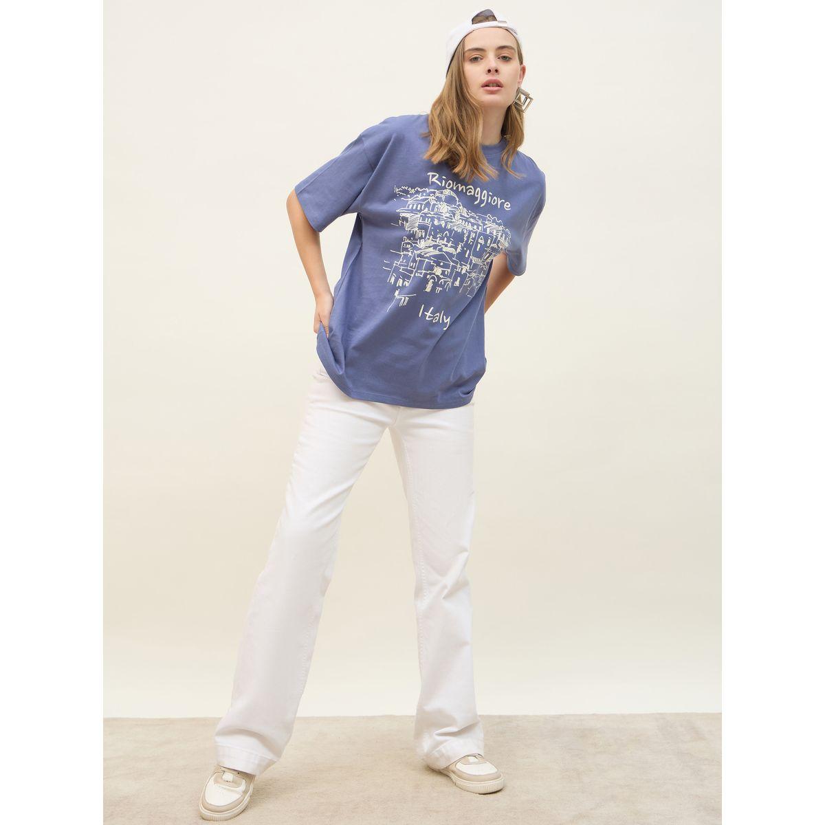 تيشيرت فضفاض بطبعة جرافيك وأكمام قصيرة-women-clothing-tshirts-image-1
