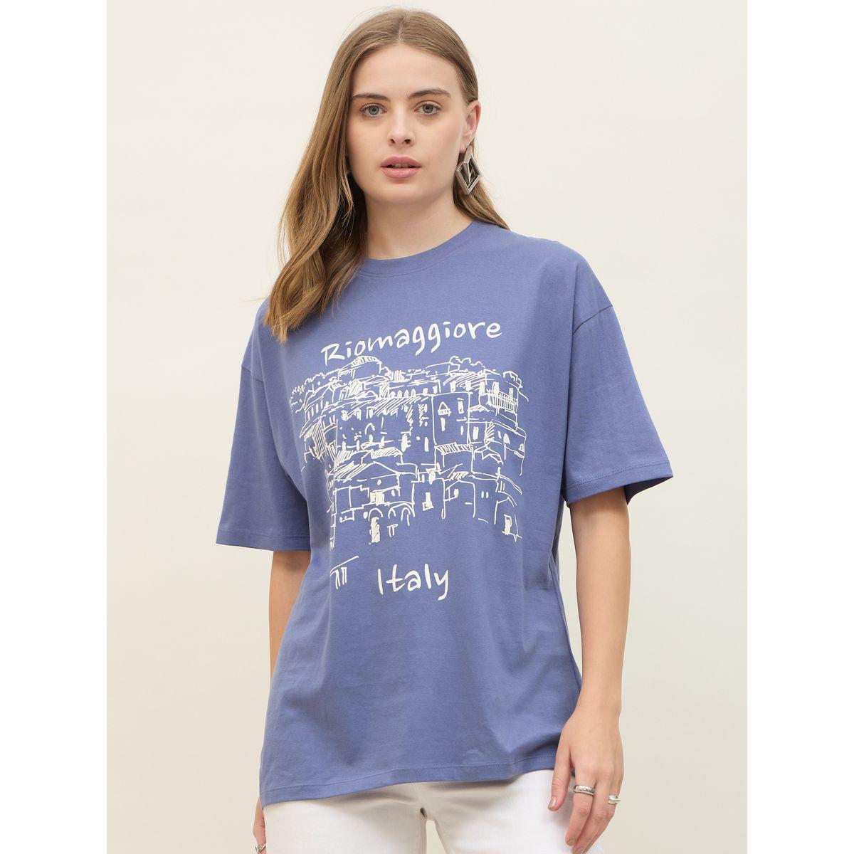 تيشيرت فضفاض بطبعة جرافيك وأكمام قصيرة-women-clothing-tshirts-image-2