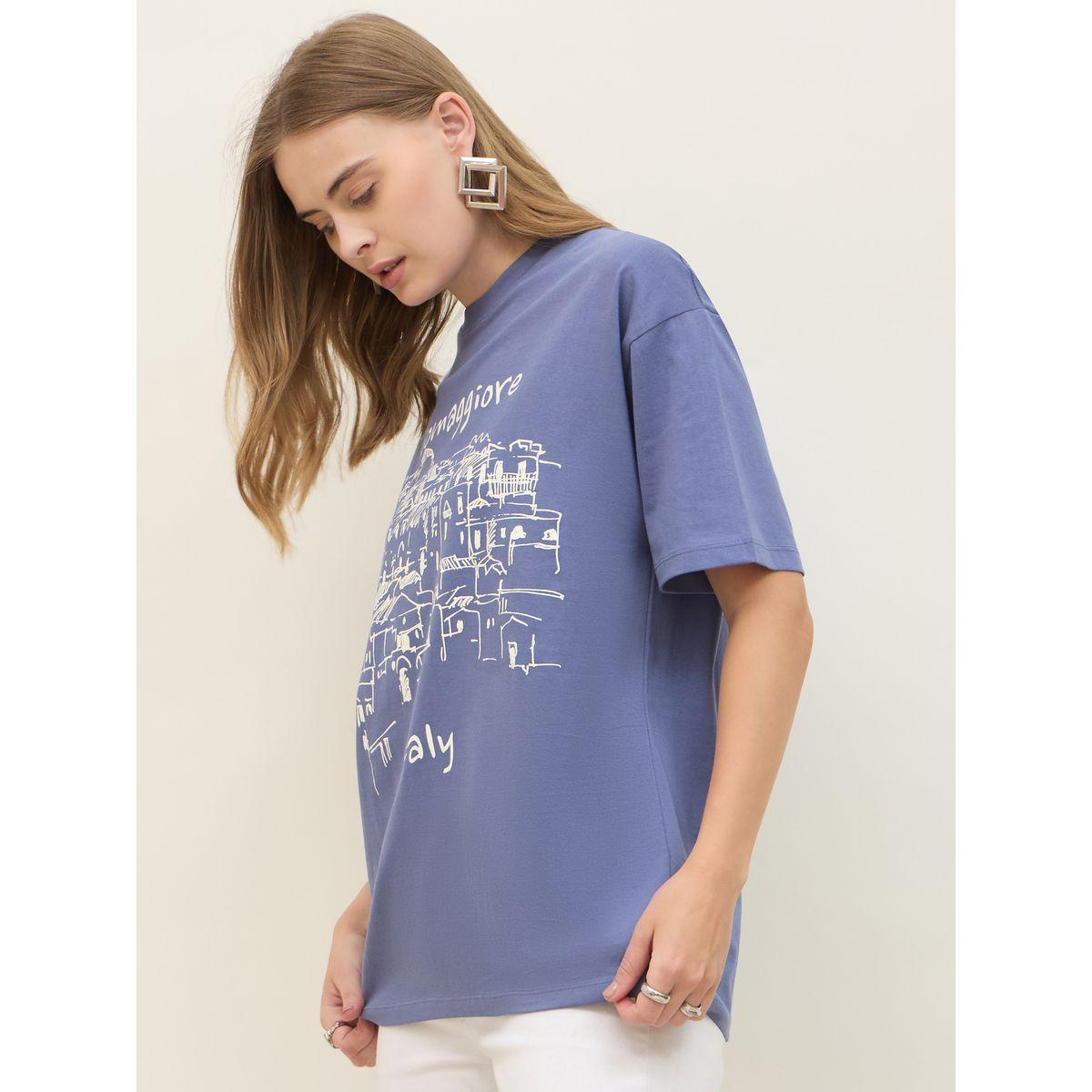 تيشيرت فضفاض بطبعة جرافيك وأكمام قصيرة-women-clothing-tshirts-image-3