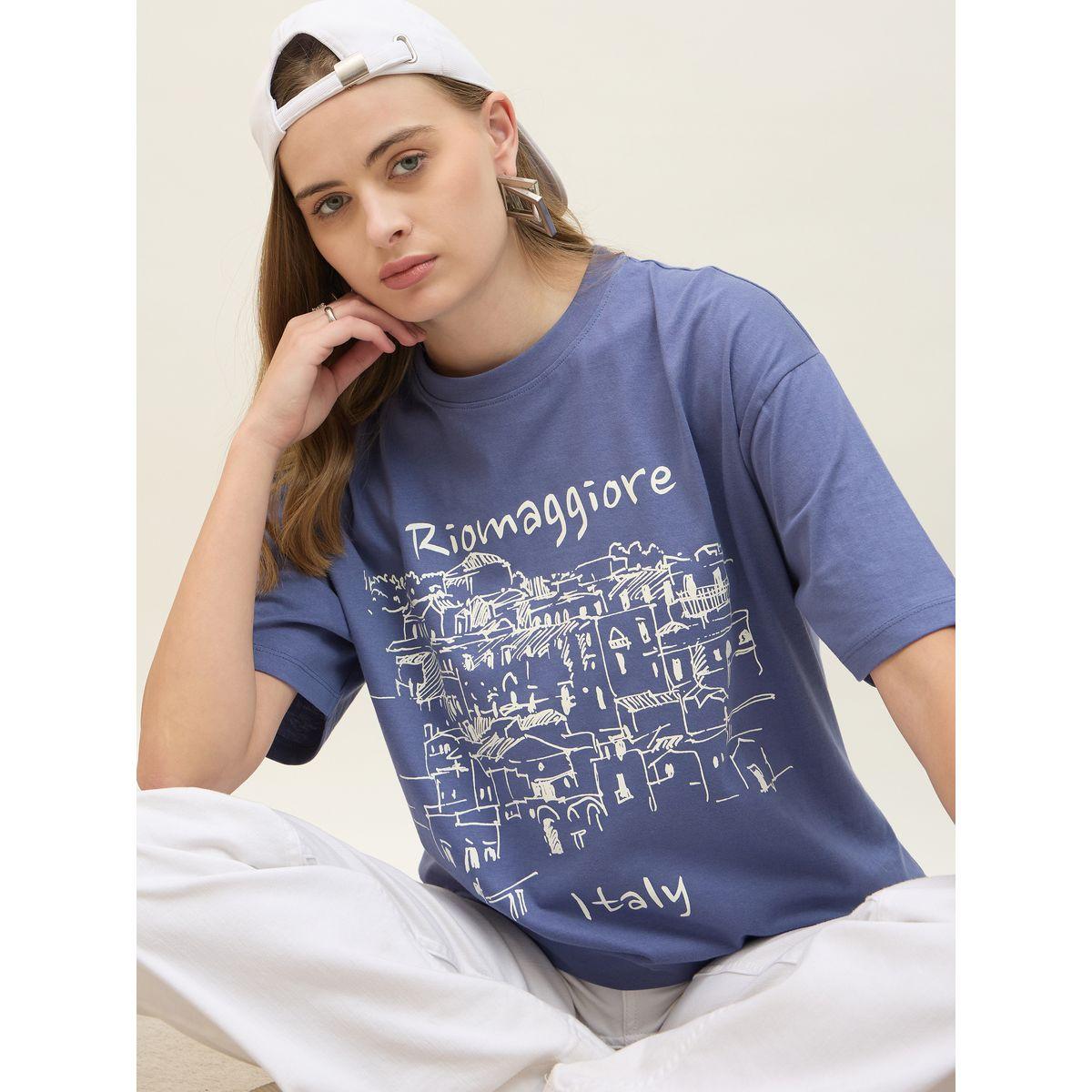 تيشيرت فضفاض بطبعة جرافيك وأكمام قصيرة-women-clothing-tshirts-image-4
