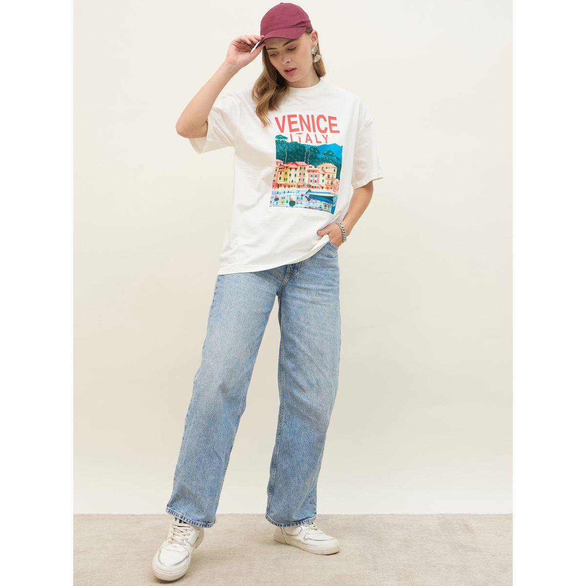 تيشيرت فضفاض بطبعة جرافيك وأكمام قصيرة-women-clothing-tshirts-image-1