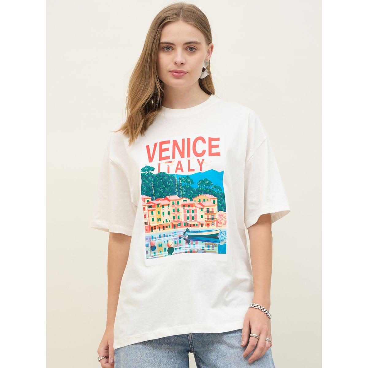 تيشيرت فضفاض بطبعة جرافيك وأكمام قصيرة-women-clothing-tshirts-image-2