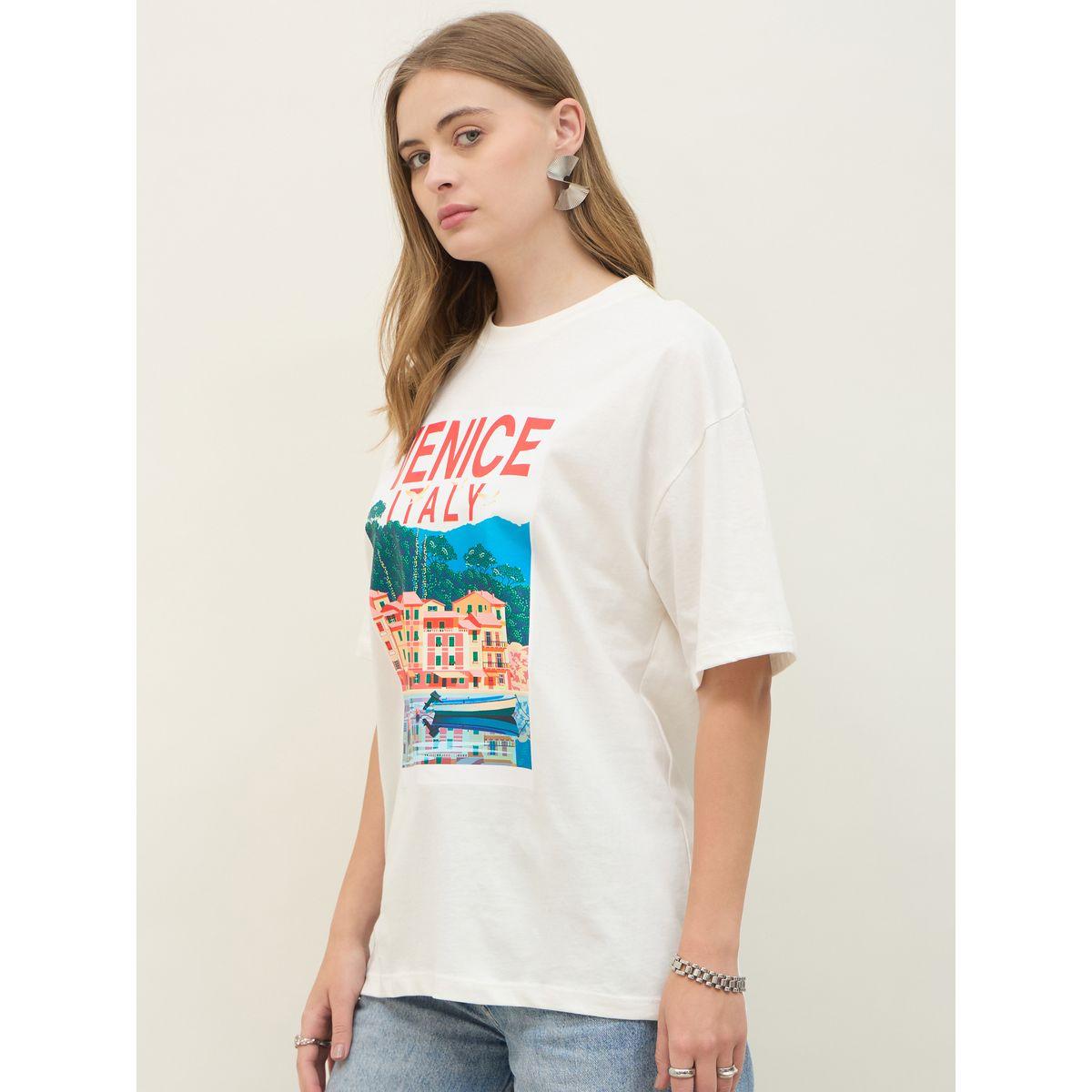 تيشيرت فضفاض بطبعة جرافيك وأكمام قصيرة-women-clothing-tshirts-image-3