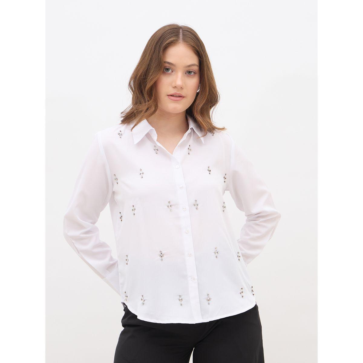 بلوزة منمقة بقصة عادية وأكمام طويلة-women-clothing-shirtsandblouses-shirts-image-2