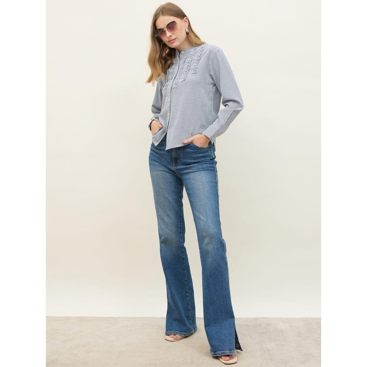 Styli Striped Regular Fit Mandarin Collar Shirt-women-clothing-shirtsandblouses-shirts-image-1