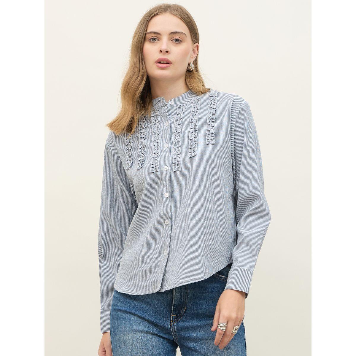 Styli Striped Regular Fit Mandarin Collar Shirt-women-clothing-shirtsandblouses-shirts-image-2