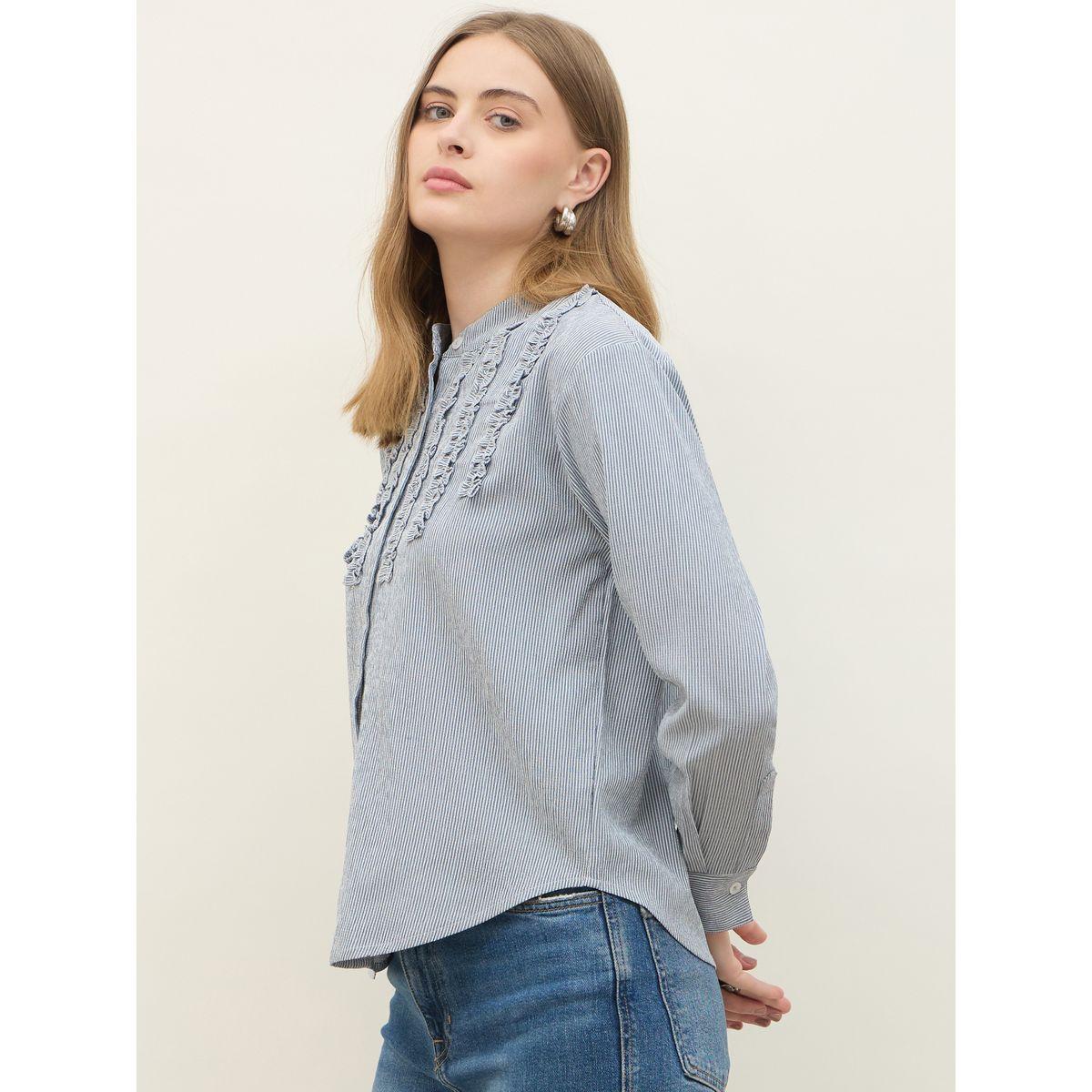 Styli Striped Regular Fit Mandarin Collar Shirt-women-clothing-shirtsandblouses-shirts-image-3