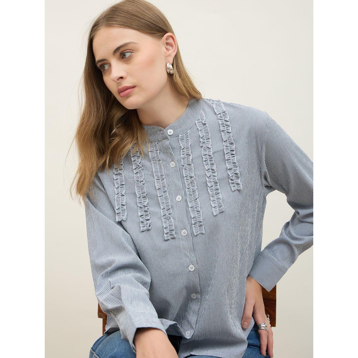 Styli Striped Regular Fit Mandarin Collar Shirt-women-clothing-shirtsandblouses-shirts-image-4