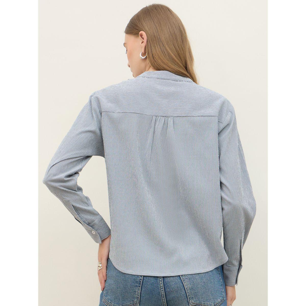 Styli Striped Regular Fit Mandarin Collar Shirt-women-clothing-shirtsandblouses-shirts-image-5