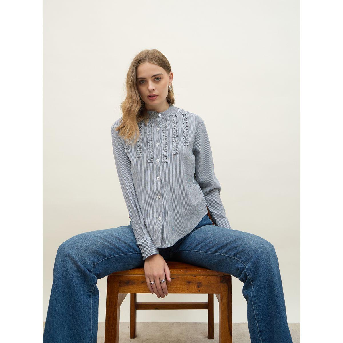 Styli Striped Regular Fit Mandarin Collar Shirt-women-clothing-shirtsandblouses-shirts-image-6