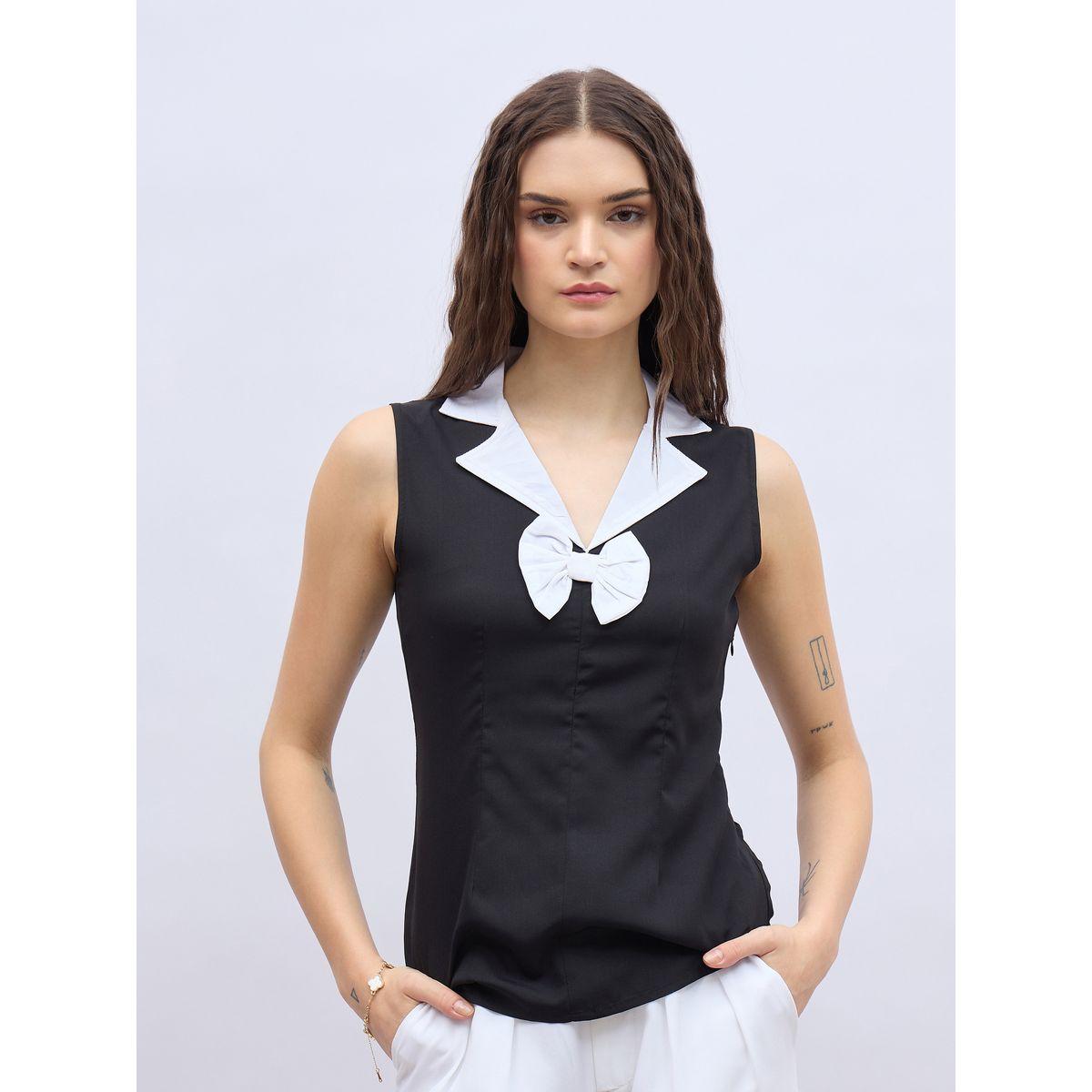 بلوزة بلا أكمام بتفاصيل مُتباينة وربطة فيونكة-women-clothing-shirtsandblouses-blouses-image-2