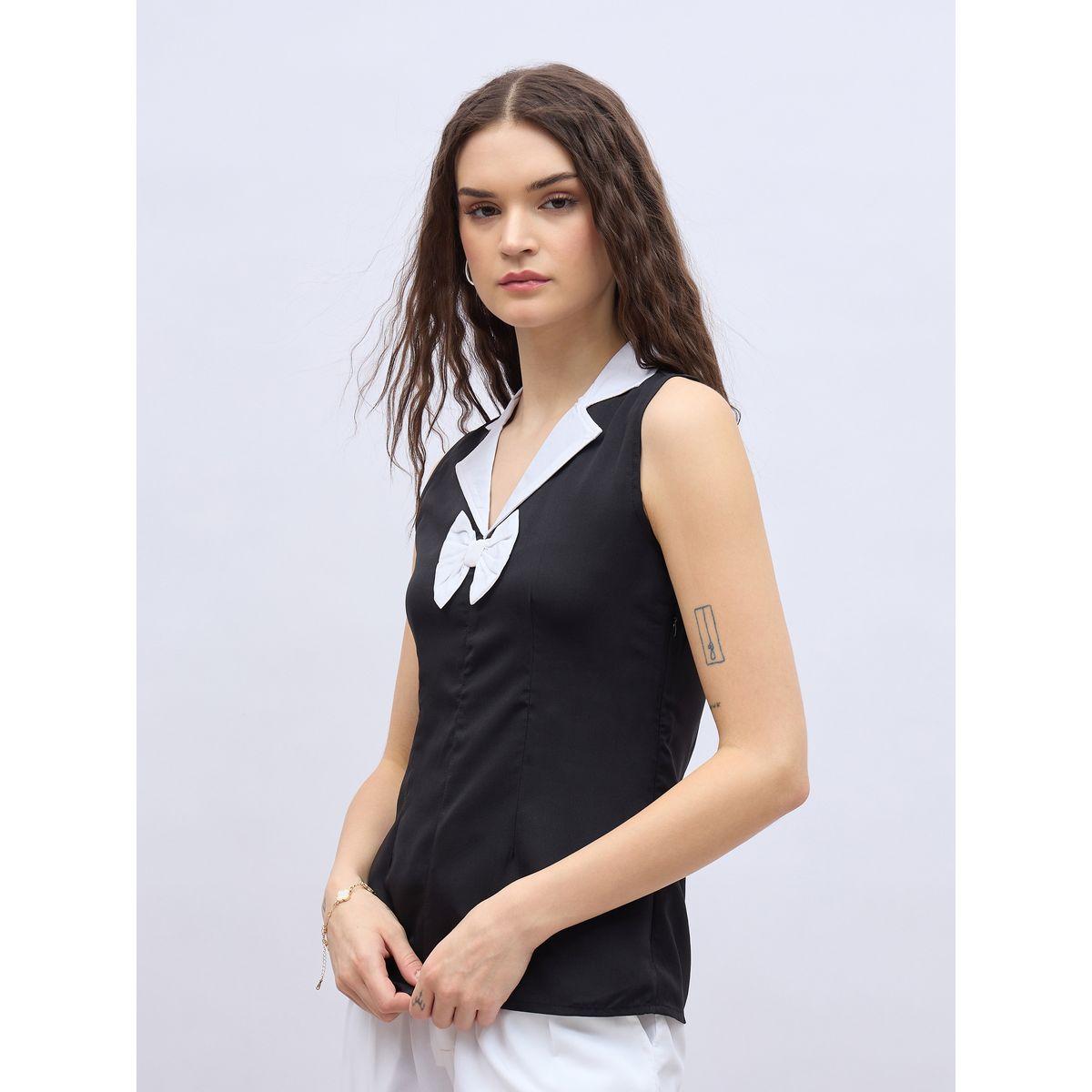 بلوزة بلا أكمام بتفاصيل مُتباينة وربطة فيونكة-women-clothing-shirtsandblouses-blouses-image-3