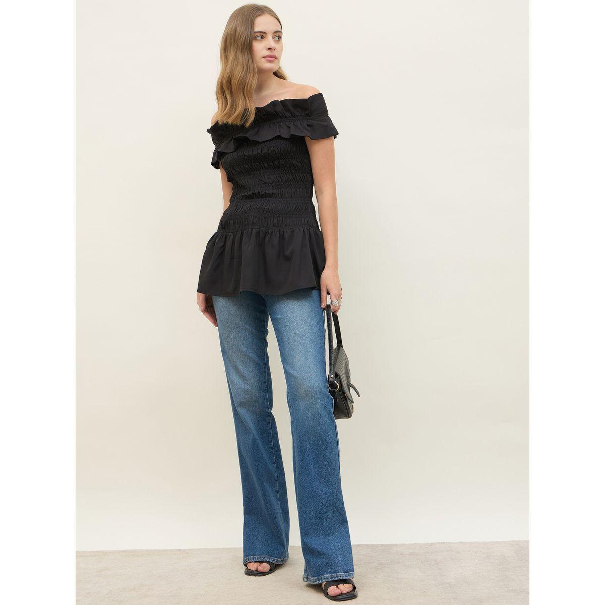 Styli Off Shoulder Smocked Detail Longline Top-women-clothing-shirtsandblouses-blouses-image-1
