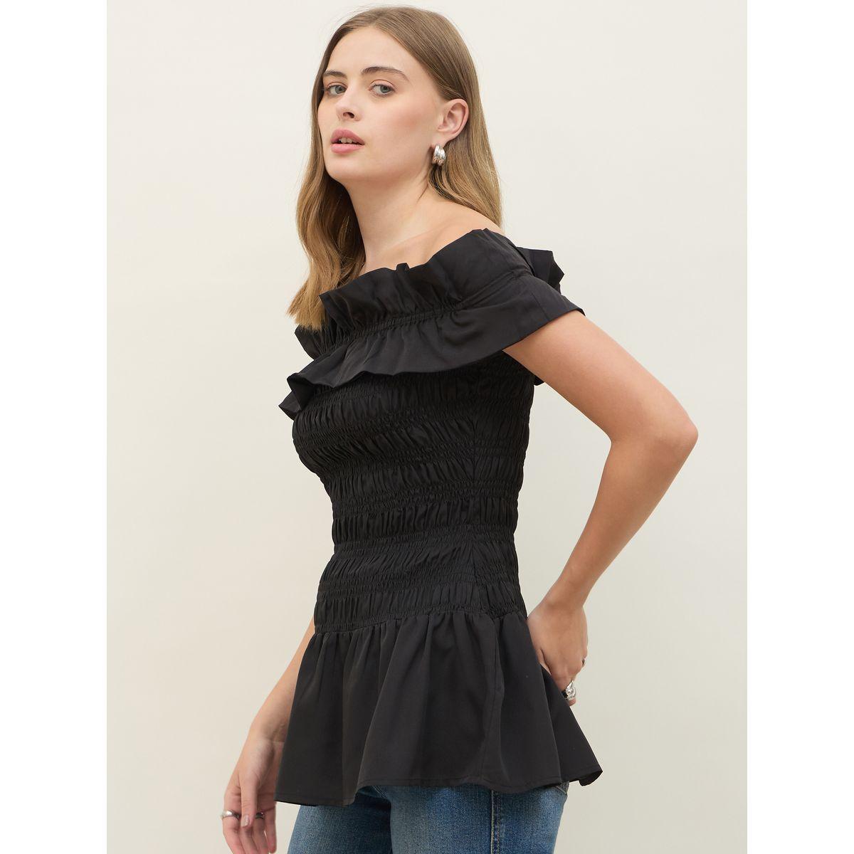 Styli Off Shoulder Smocked Detail Longline Top-women-clothing-shirtsandblouses-blouses-image-3