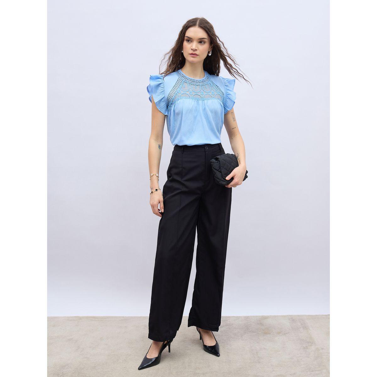 بلوزة بقصة عادية وأكمام بكشكش مع دانتيل-women-clothing-shirtsandblouses-blouses-image-1