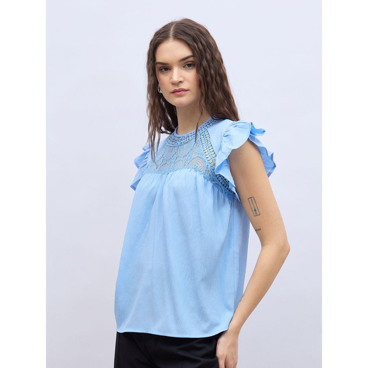 بلوزة بقصة عادية وأكمام بكشكش مع دانتيل-women-clothing-shirtsandblouses-blouses-image-3