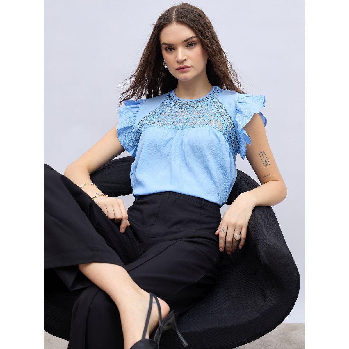 بلوزة بقصة عادية وأكمام بكشكش مع دانتيل-women-clothing-shirtsandblouses-blouses-image-6