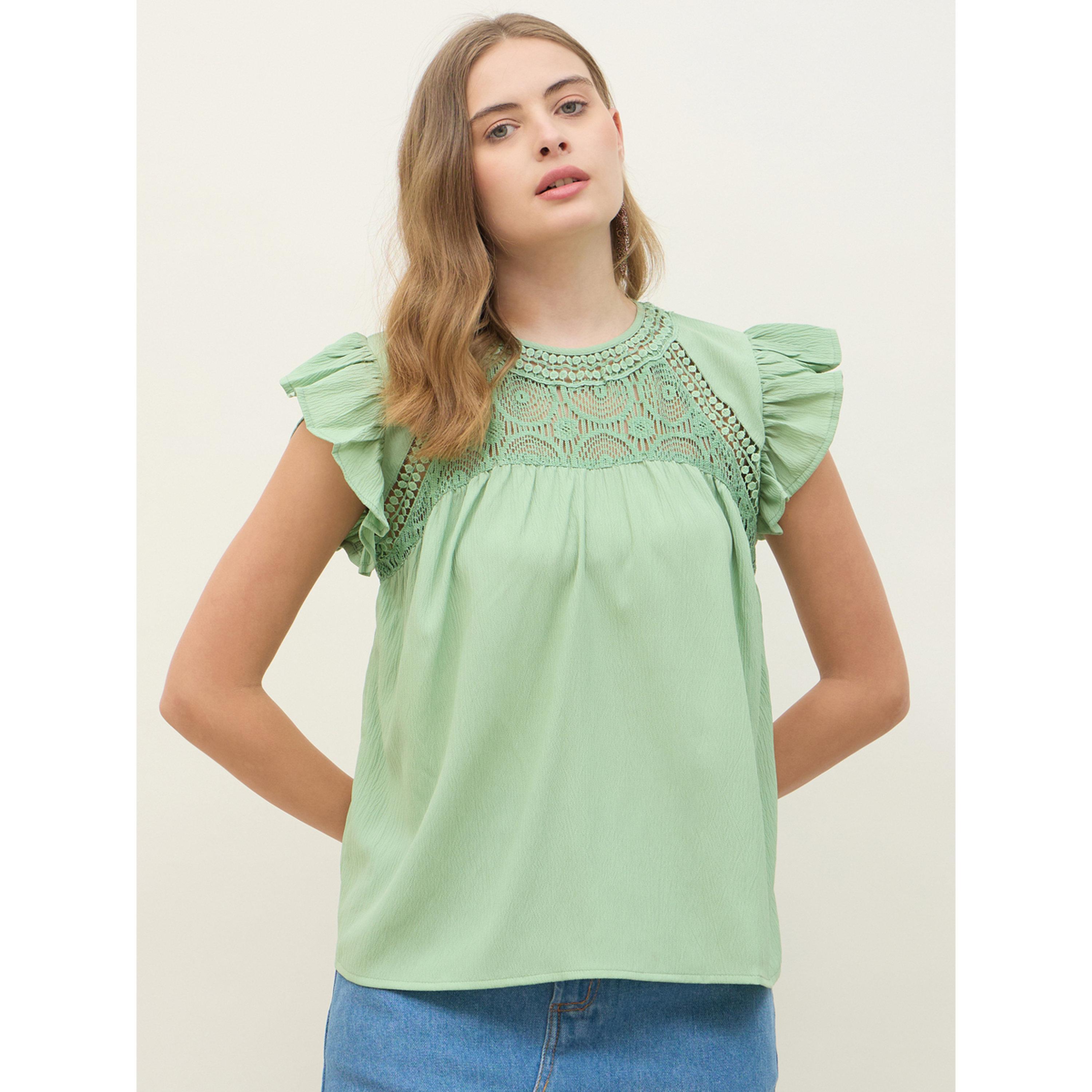بلوزة بأكمام مكشكشة ومطرزة للنساء-women-clothing-shirtsandblouses-blouses-image-1