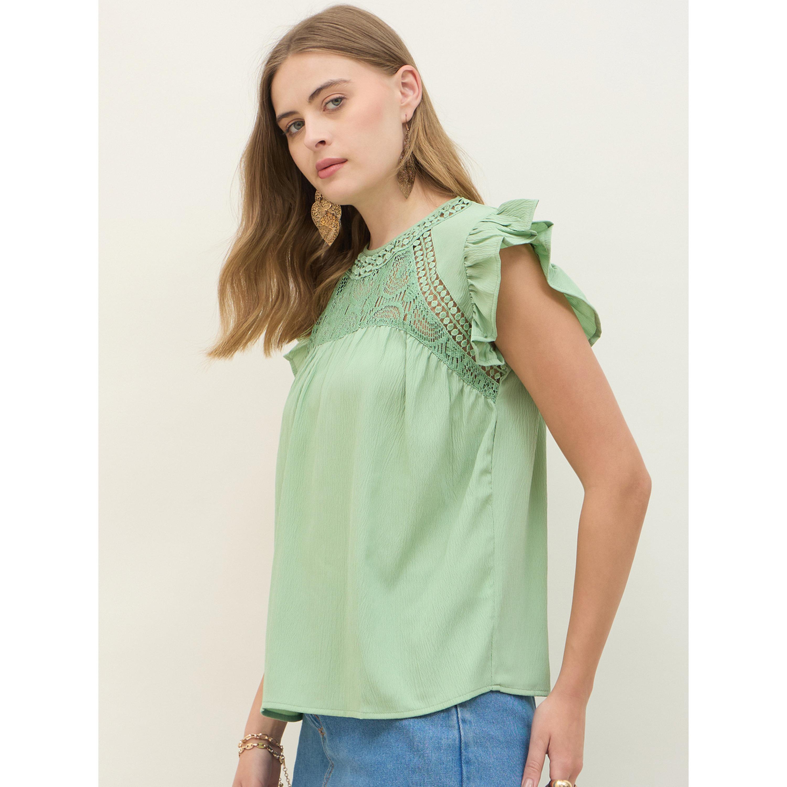 Styli Women Green Embroidered Ruffled Sleeve Top-women-clothing-shirtsandblouses-blouses-image-3