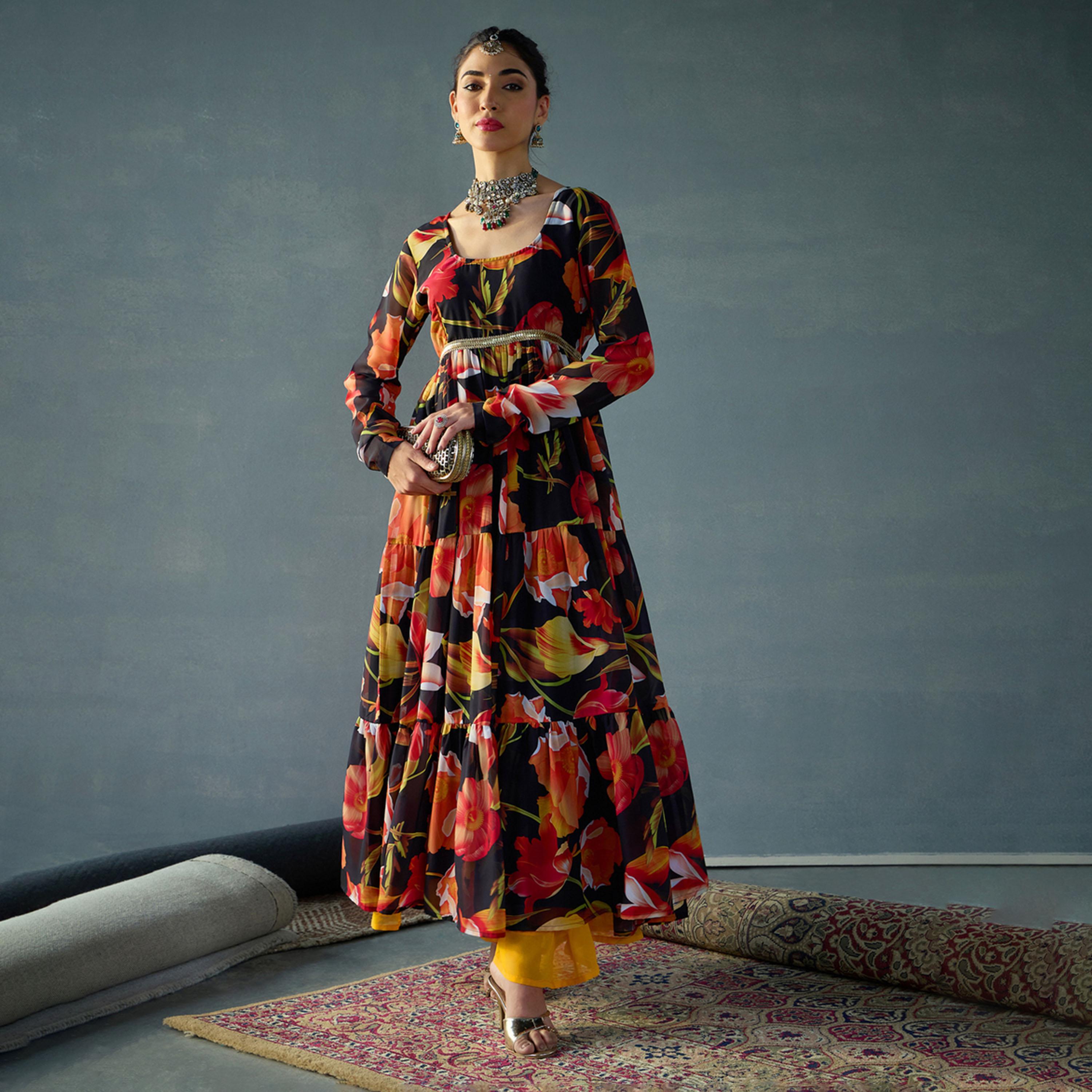 شيا باي ساسافراس × ستايلي - قميص كورتا بطبقات بطبعة زهور ورقبة دائرية-women-clothing-ethnicwear-kurtas-image-6