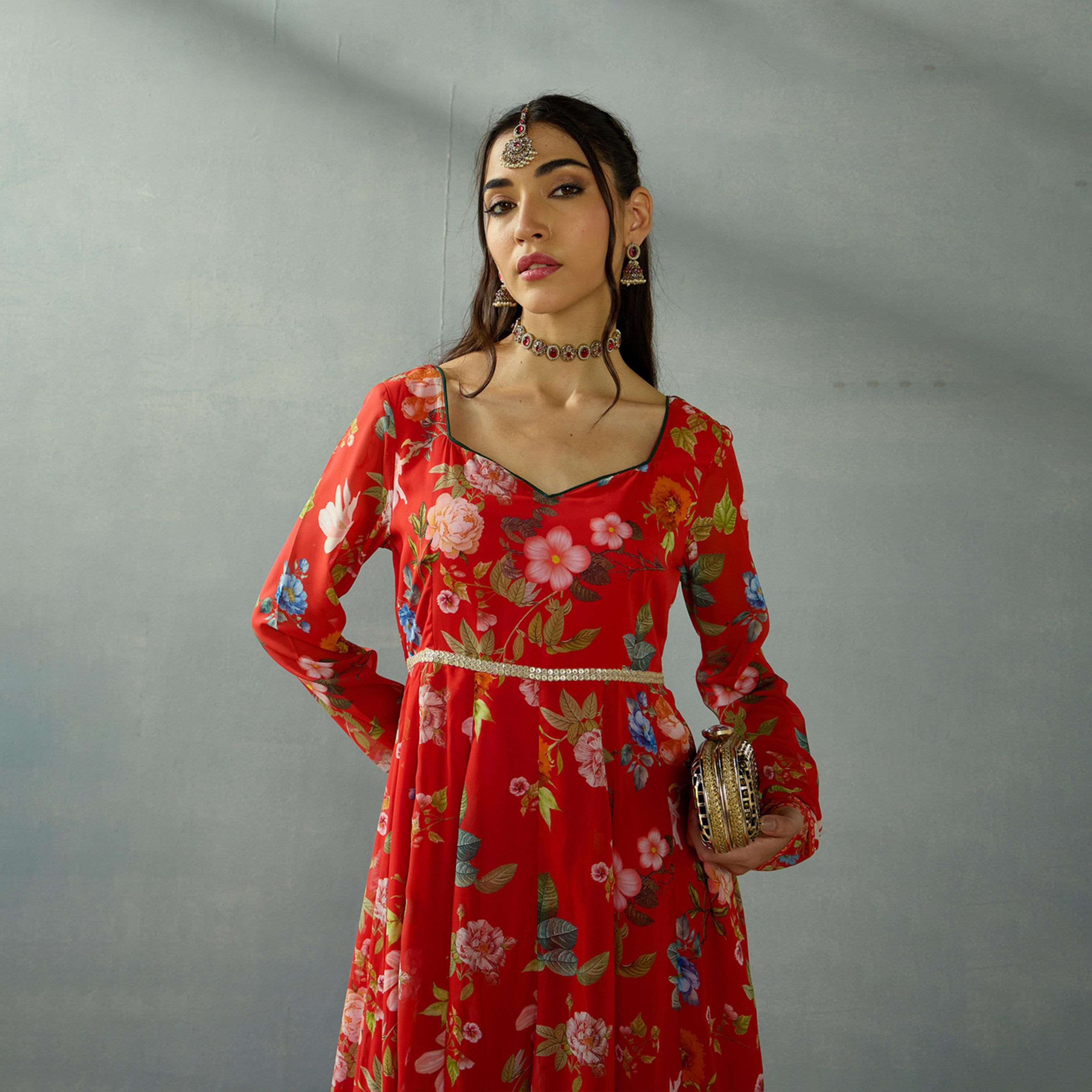 Shae by SASSAFRAS X Styli Floral Print Sweetheart Neck Anarkali Kurta-women-clothing-ethnicwear-kurtas-image-2