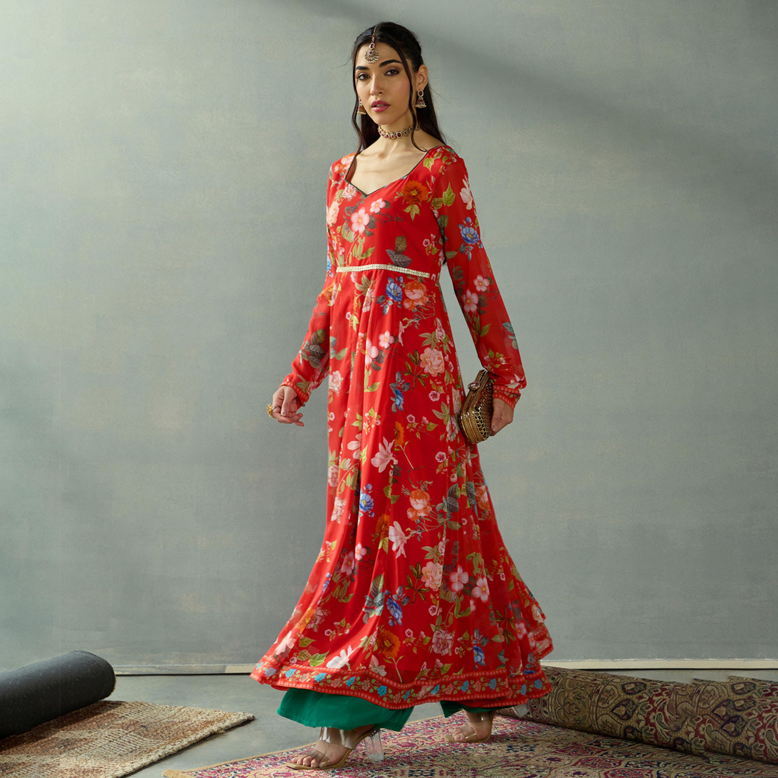 Shae by SASSAFRAS X Styli Floral Print Sweetheart Neck Anarkali Kurta-women-clothing-ethnicwear-kurtas-image-7