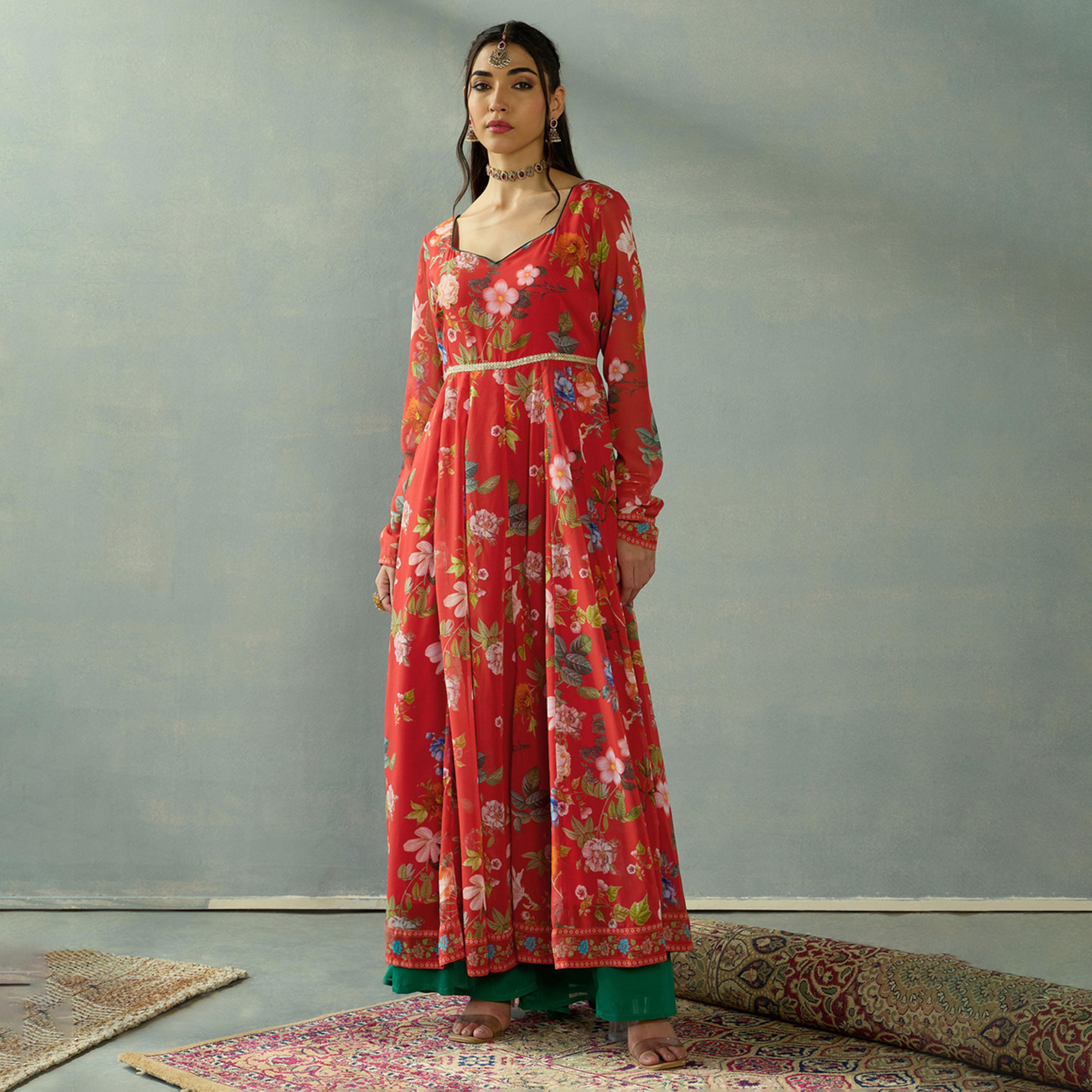 Shae by SASSAFRAS X Styli Floral Print Sweetheart Neck Anarkali Kurta-women-clothing-ethnicwear-kurtas-image-8