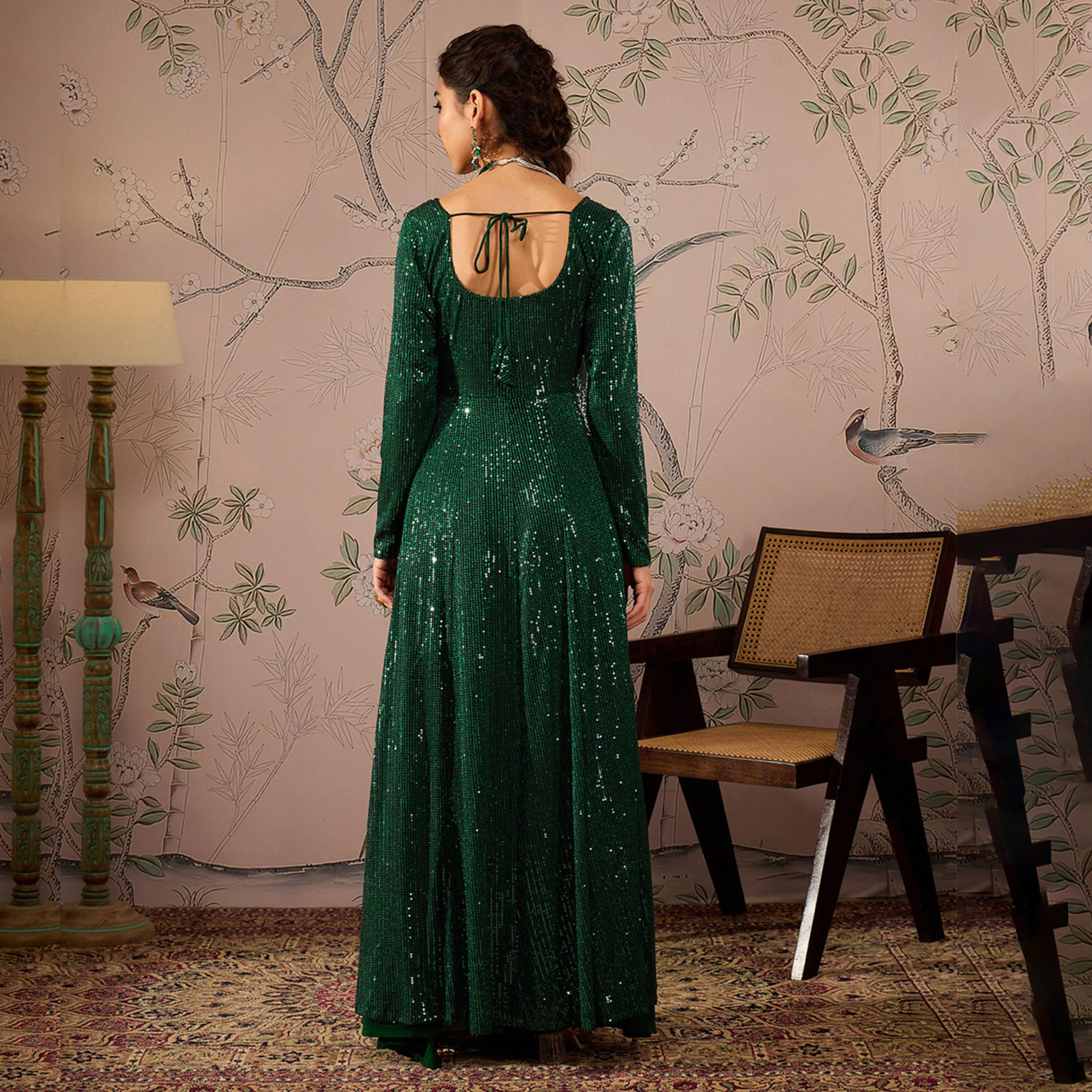 شيا باي ساسافراس × ستايلي - قميص كورتا أناركالي مزين بالترتر وفتحة رقبة على شكل قلب-women-clothing-ethnicwear-kurtas-image-5