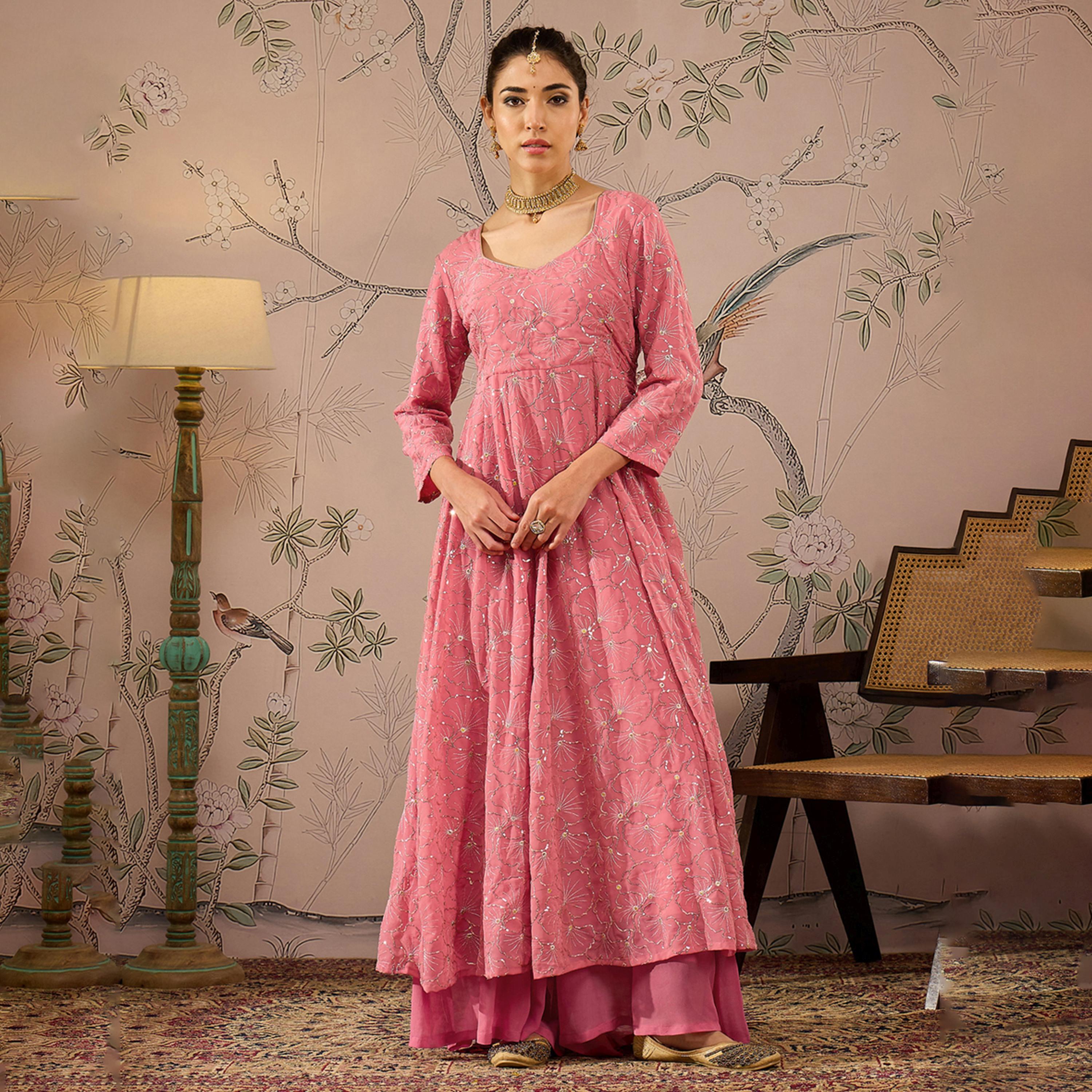 Shae by SASSAFRAS X Styli Embellished Sequins Sweetheart Neck Anarkali Kurta-women-clothing-ethnicwear-kurtas-image-1