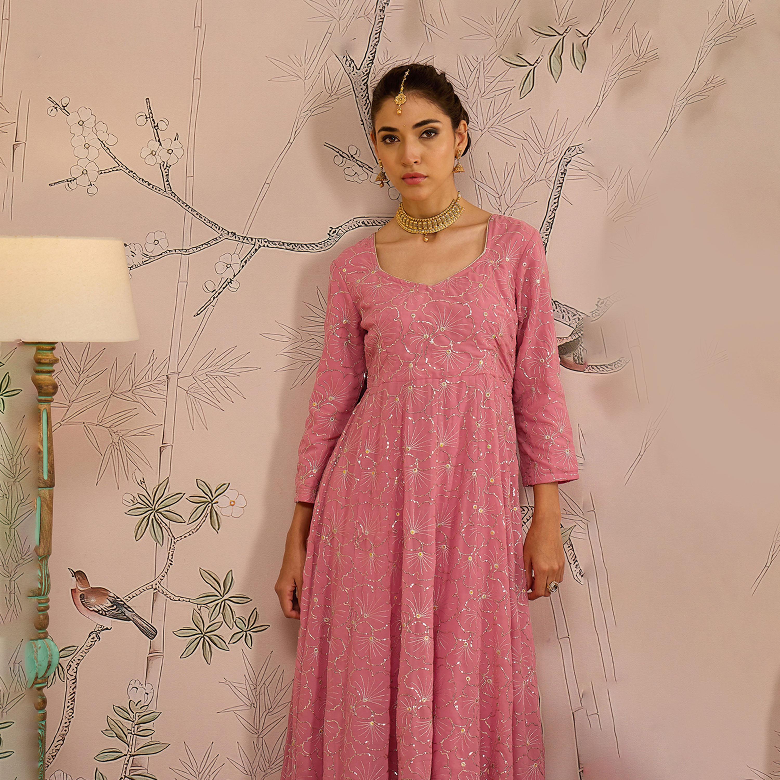 Shae by SASSAFRAS X Styli Embellished Sequins Sweetheart Neck Anarkali Kurta-women-clothing-ethnicwear-kurtas-image-2