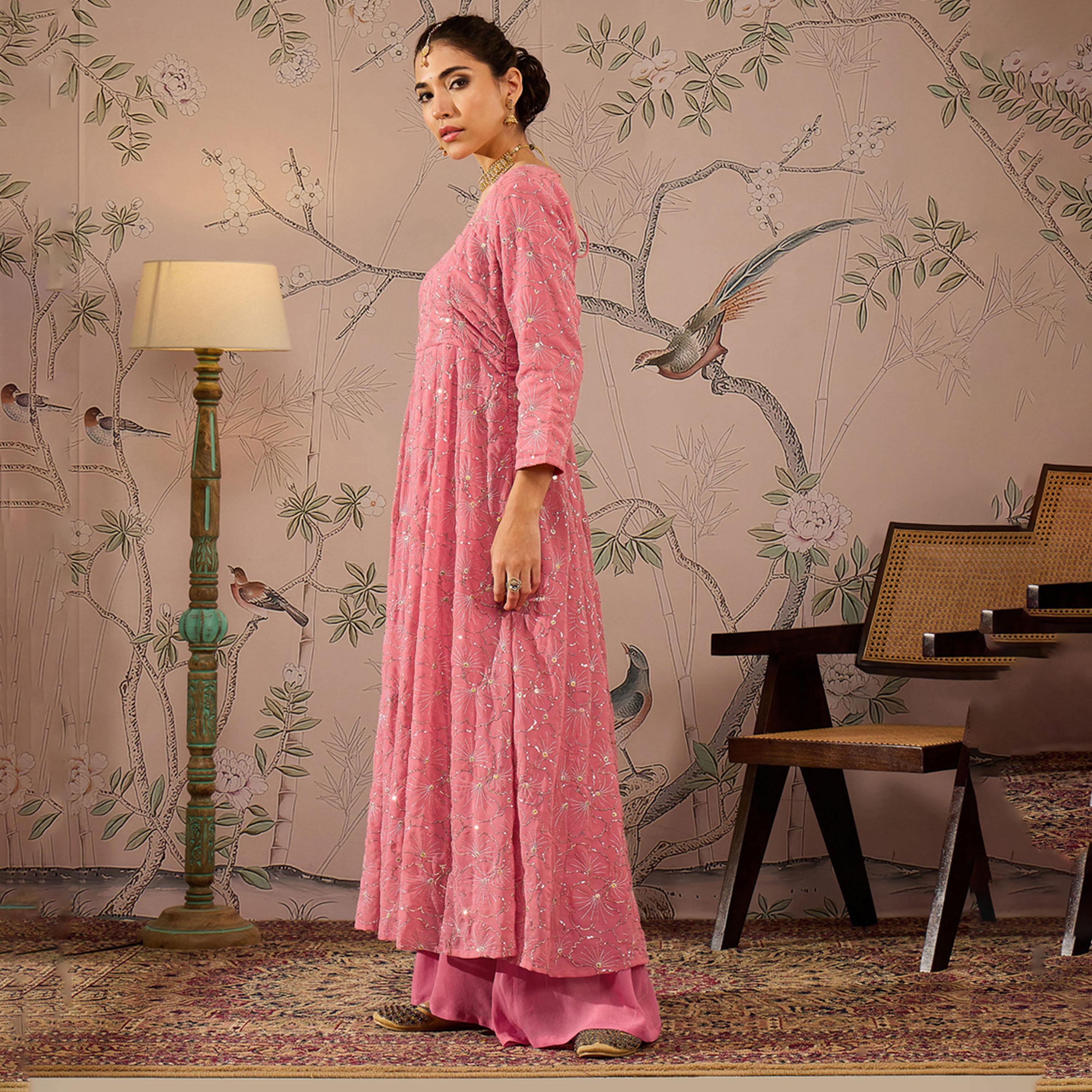 Shae by SASSAFRAS X Styli Embellished Sequins Sweetheart Neck Anarkali Kurta-women-clothing-ethnicwear-kurtas-image-3