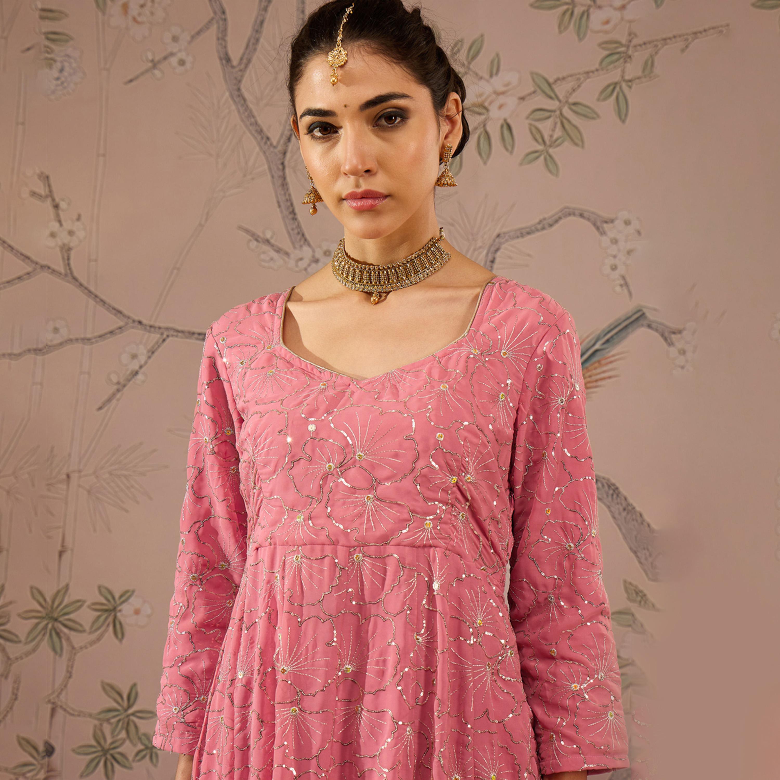 Shae by SASSAFRAS X Styli Embellished Sequins Sweetheart Neck Anarkali Kurta-women-clothing-ethnicwear-kurtas-image-4