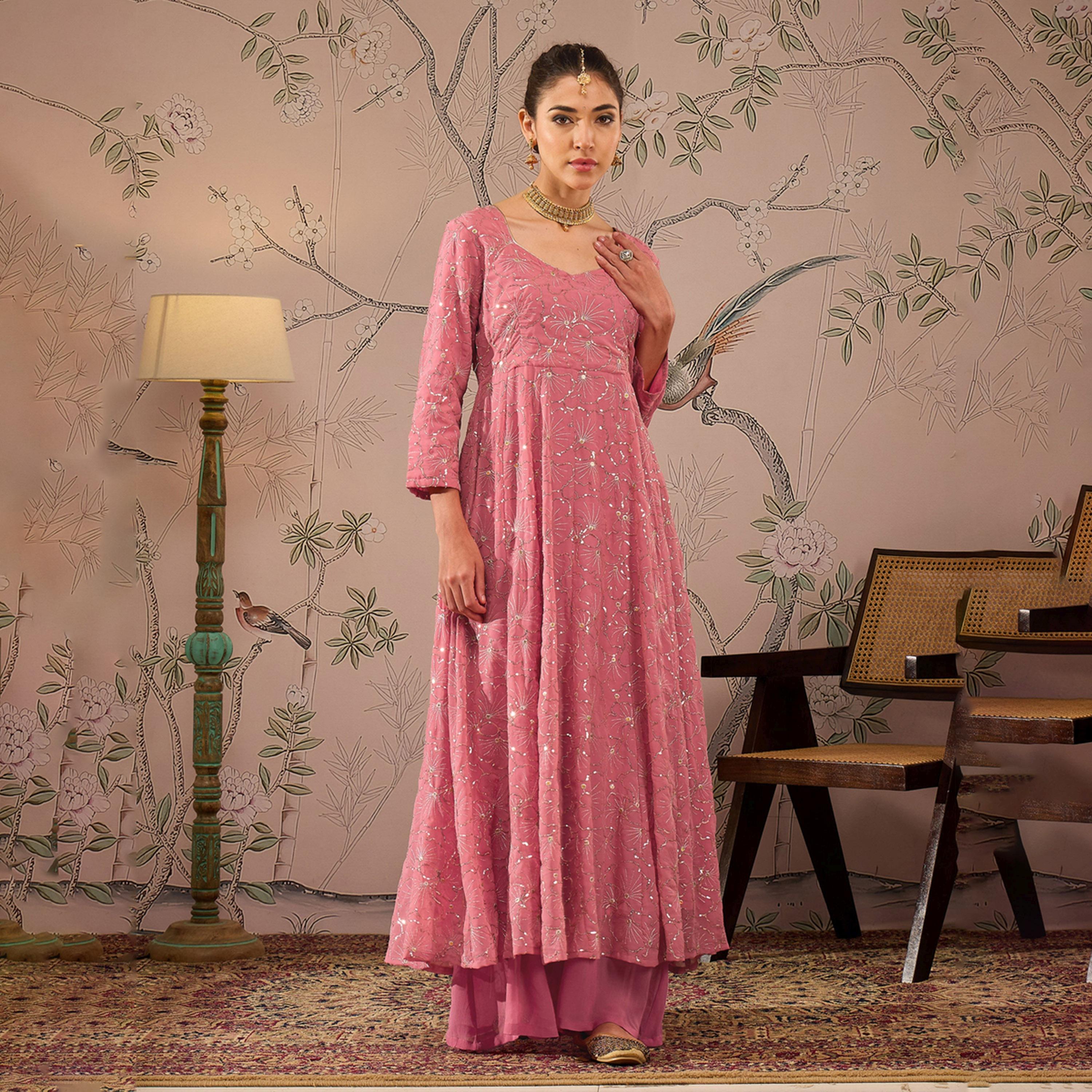 Shae by SASSAFRAS X Styli Embellished Sequins Sweetheart Neck Anarkali Kurta-women-clothing-ethnicwear-kurtas-image-6