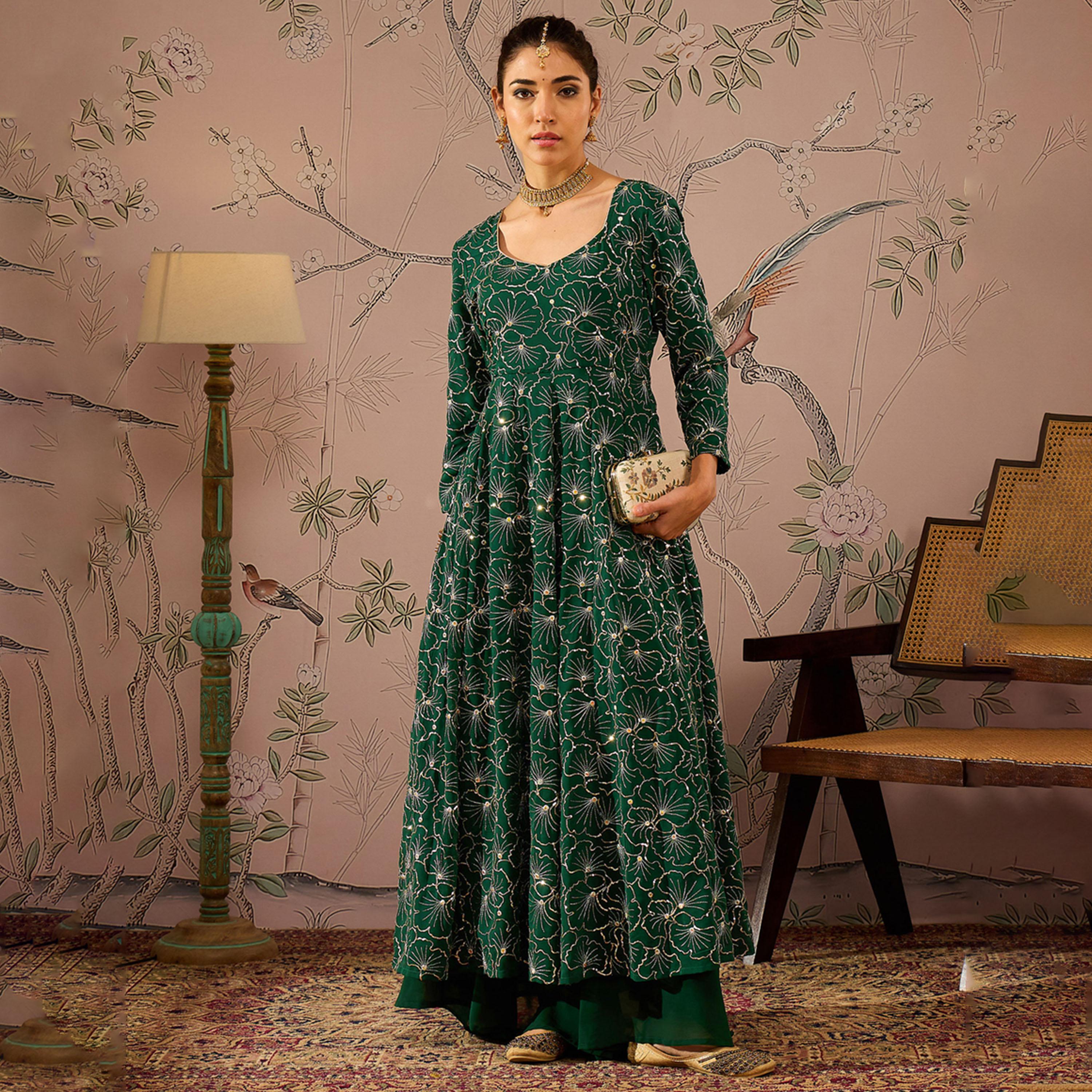 Shae by SASSAFRAS X Styli Embellished Sequins Sweetheart Neck Kurta-women-clothing-ethnicwear-kurtas-image-1